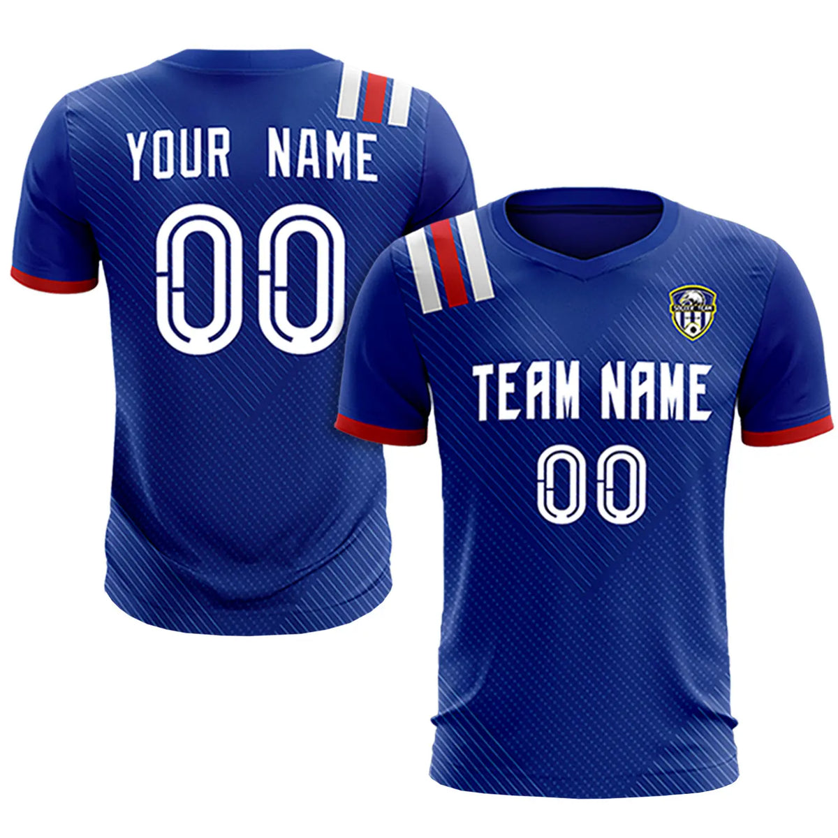 Custom Royal Blue White Shoulder Stripes Sport Soccer Sets Jersey