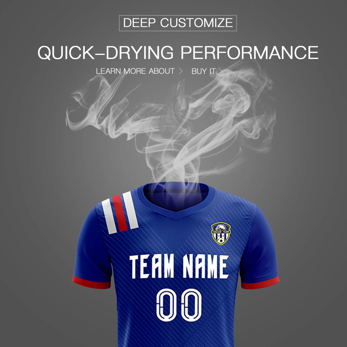 Custom Royal Blue White Shoulder Stripes Sport Soccer Sets Jersey