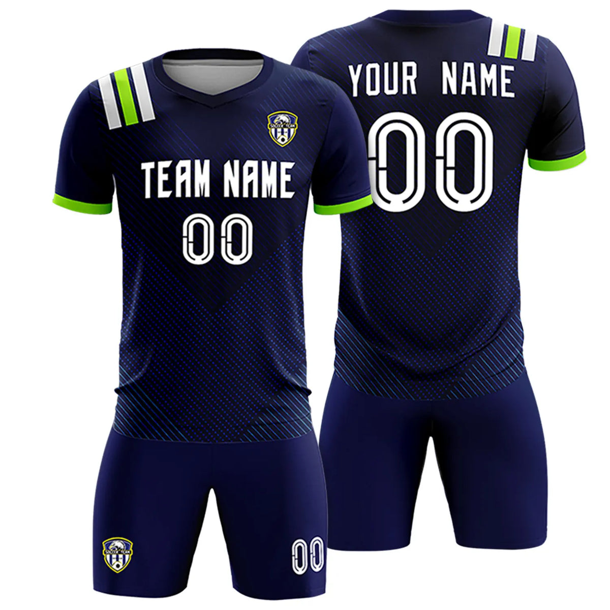 Custom Navy White Shoulder Stripes Sport Soccer Sets Jersey