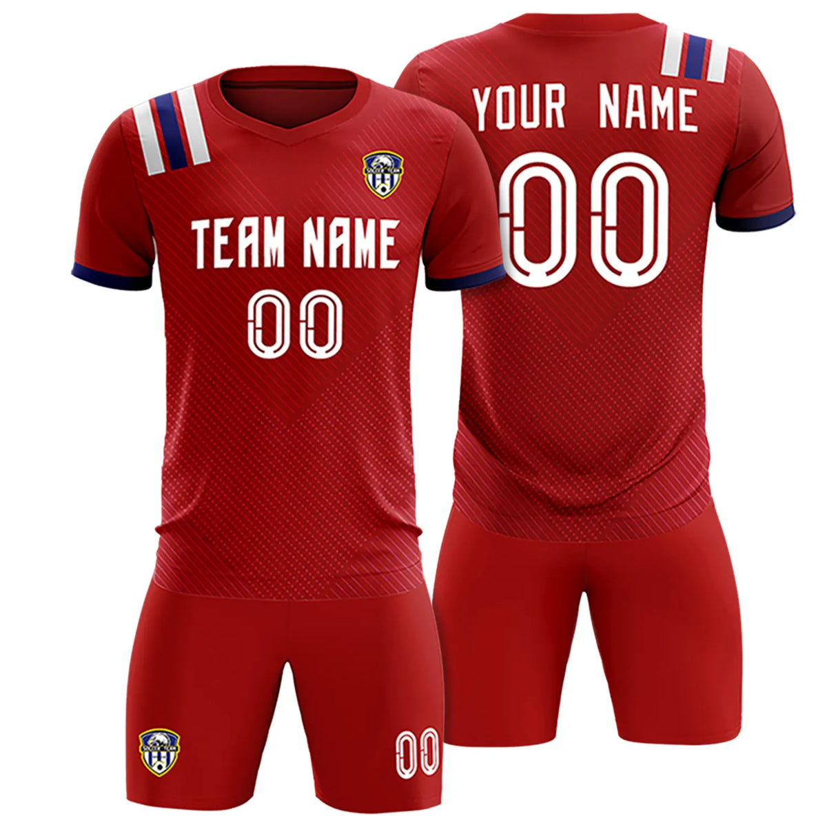 Custom Red White Shoulder Stripes Sport Soccer Sets Jersey