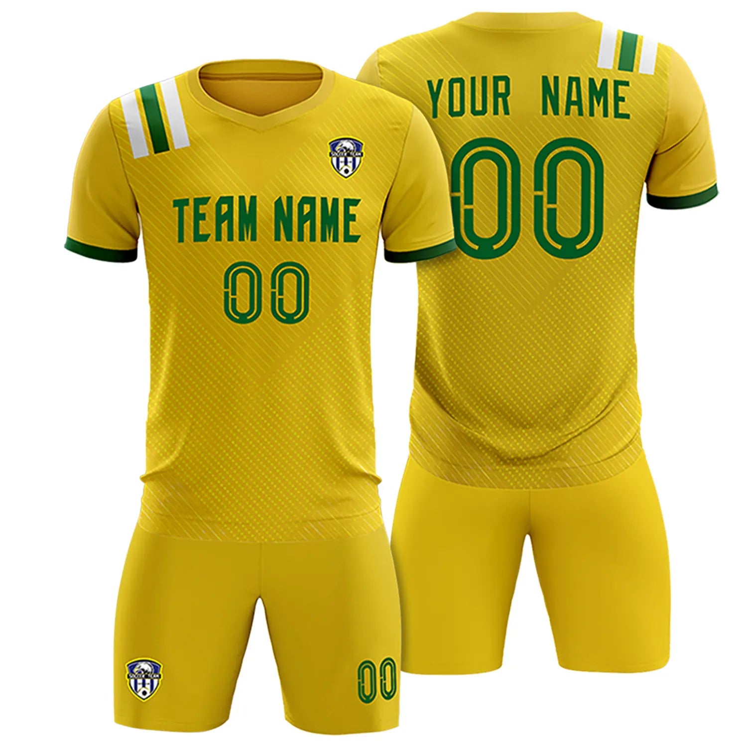 Custom Gold Green Shoulder Stripes Sport Soccer Sets Jersey