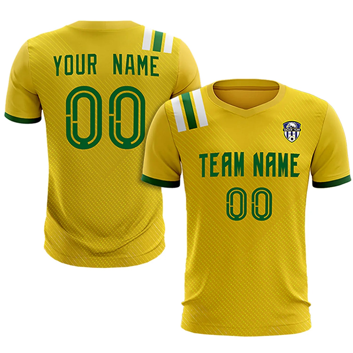 Custom Gold Green Shoulder Stripes Sport Soccer Sets Jersey