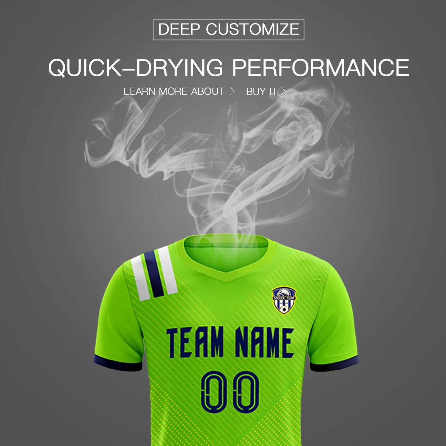 Custom Neon Green Navy Shoulder Stripes Sport Soccer Sets Jersey