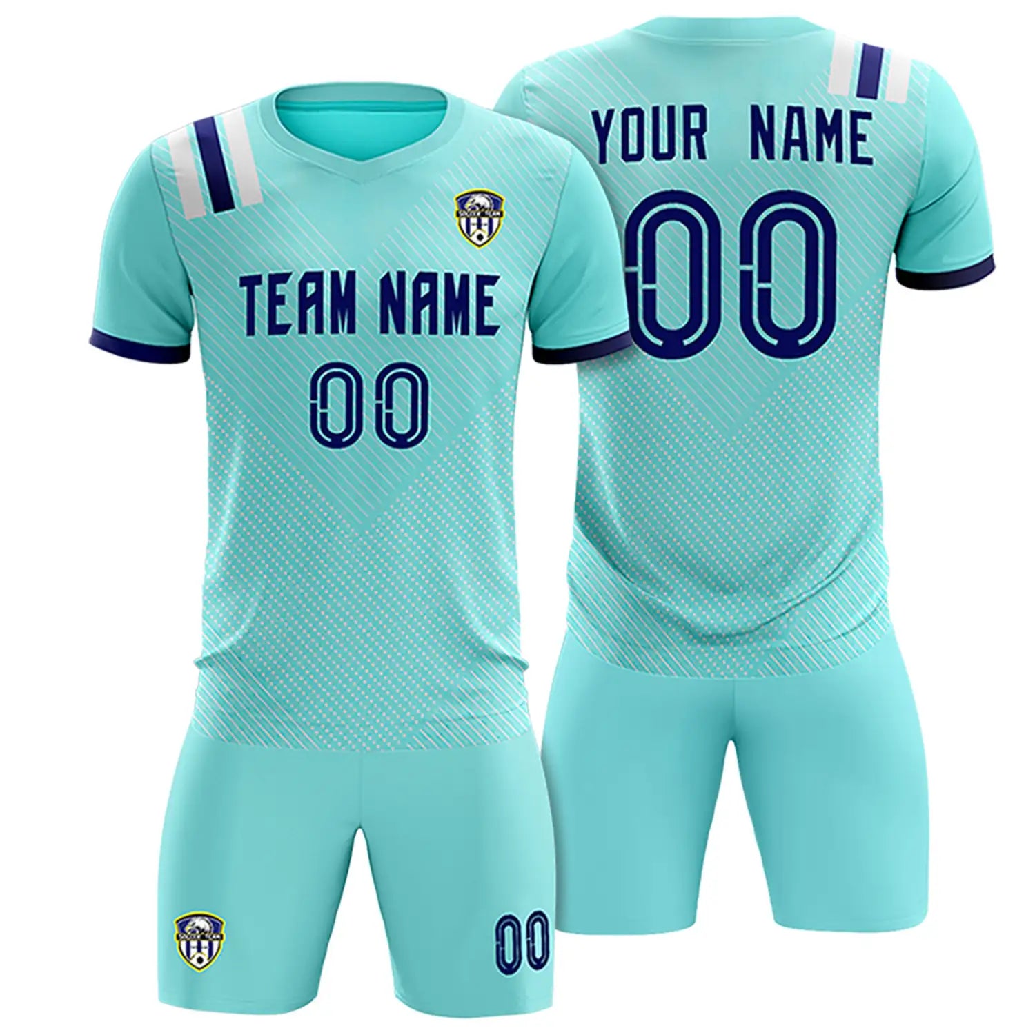 Custom Bright Green Navy Shoulder Stripes Sport Soccer Sets Jersey