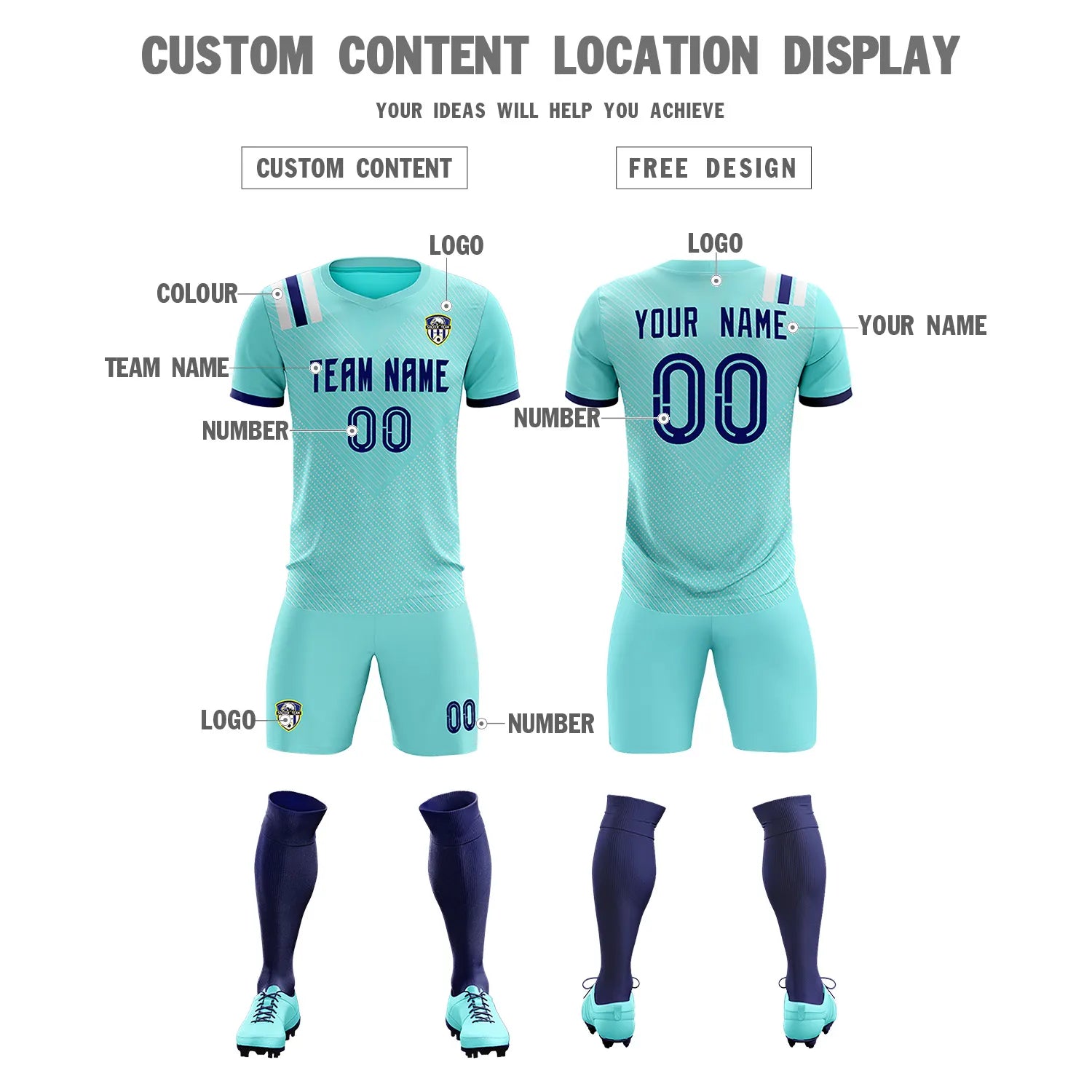 Custom Bright Green Navy Shoulder Stripes Sport Soccer Sets Jersey