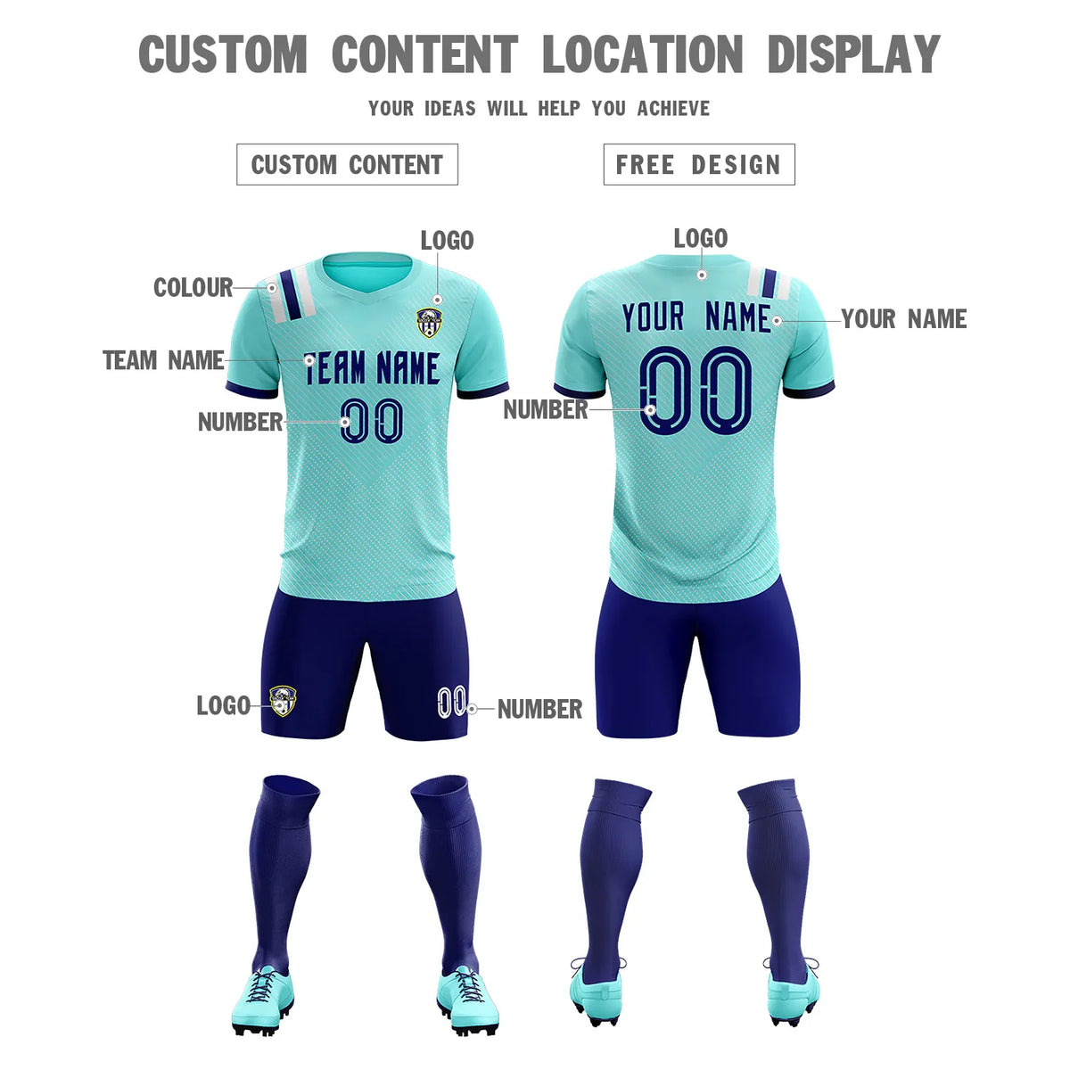 Custom Bright Green Navy Shoulder Stripes Sport Soccer Sets Jersey