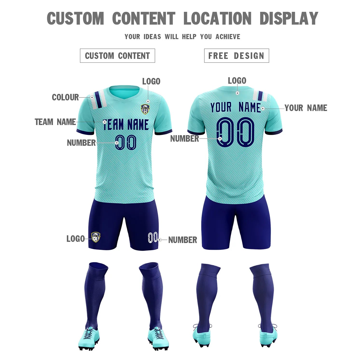 Custom Bright Green Navy Shoulder Stripes Sport Soccer Sets Jersey