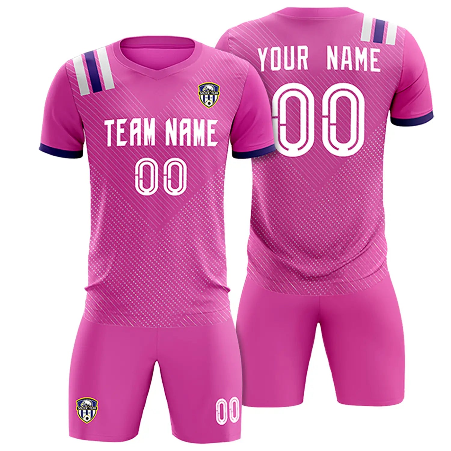 Custom Pink White Shoulder Stripes Sport Soccer Sets Jersey