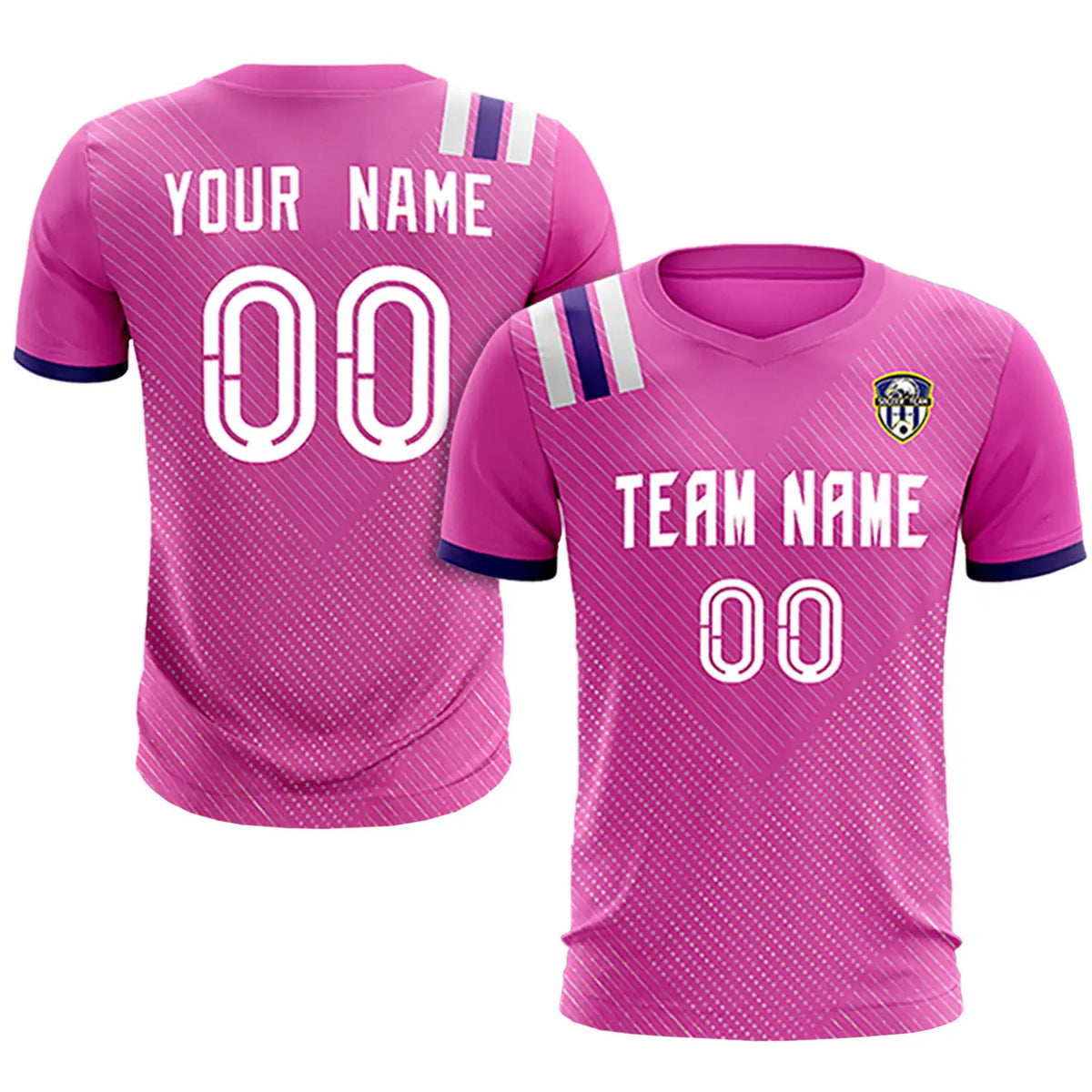 Custom Pink White Shoulder Stripes Sport Soccer Sets Jersey