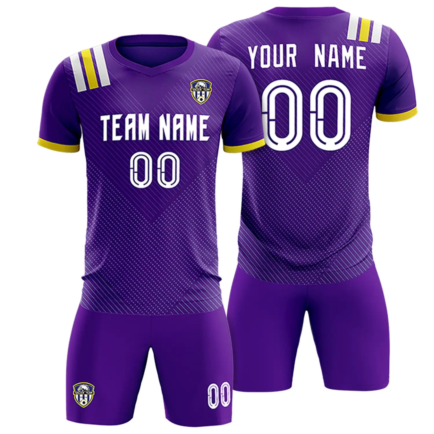 Custom Purple White Shoulder Stripes Sport Soccer Sets Jersey