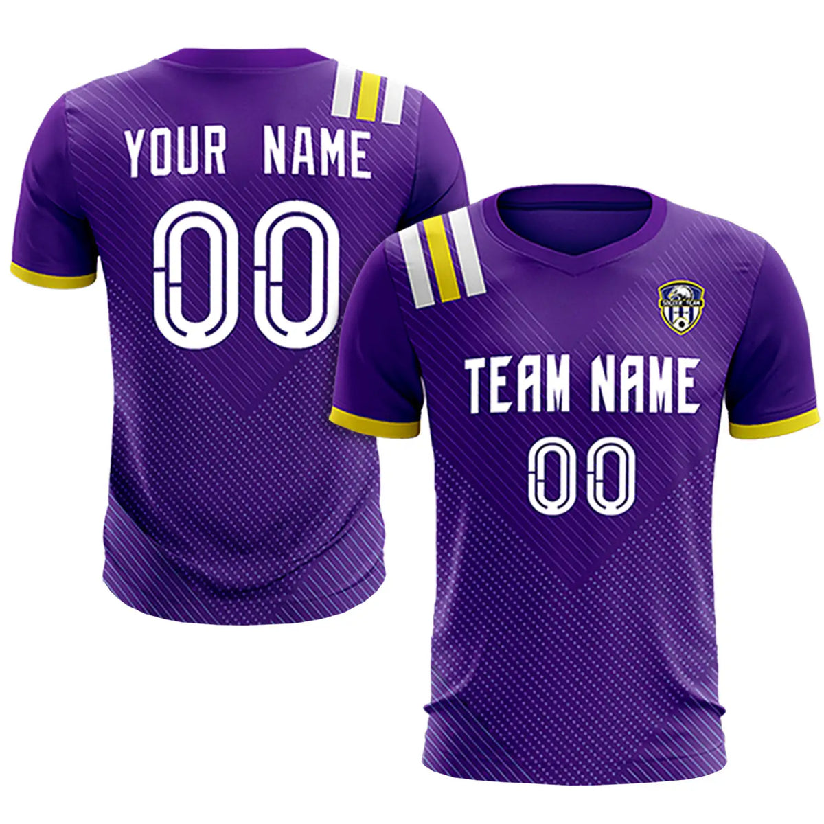 Custom Purple White Shoulder Stripes Sport Soccer Sets Jersey