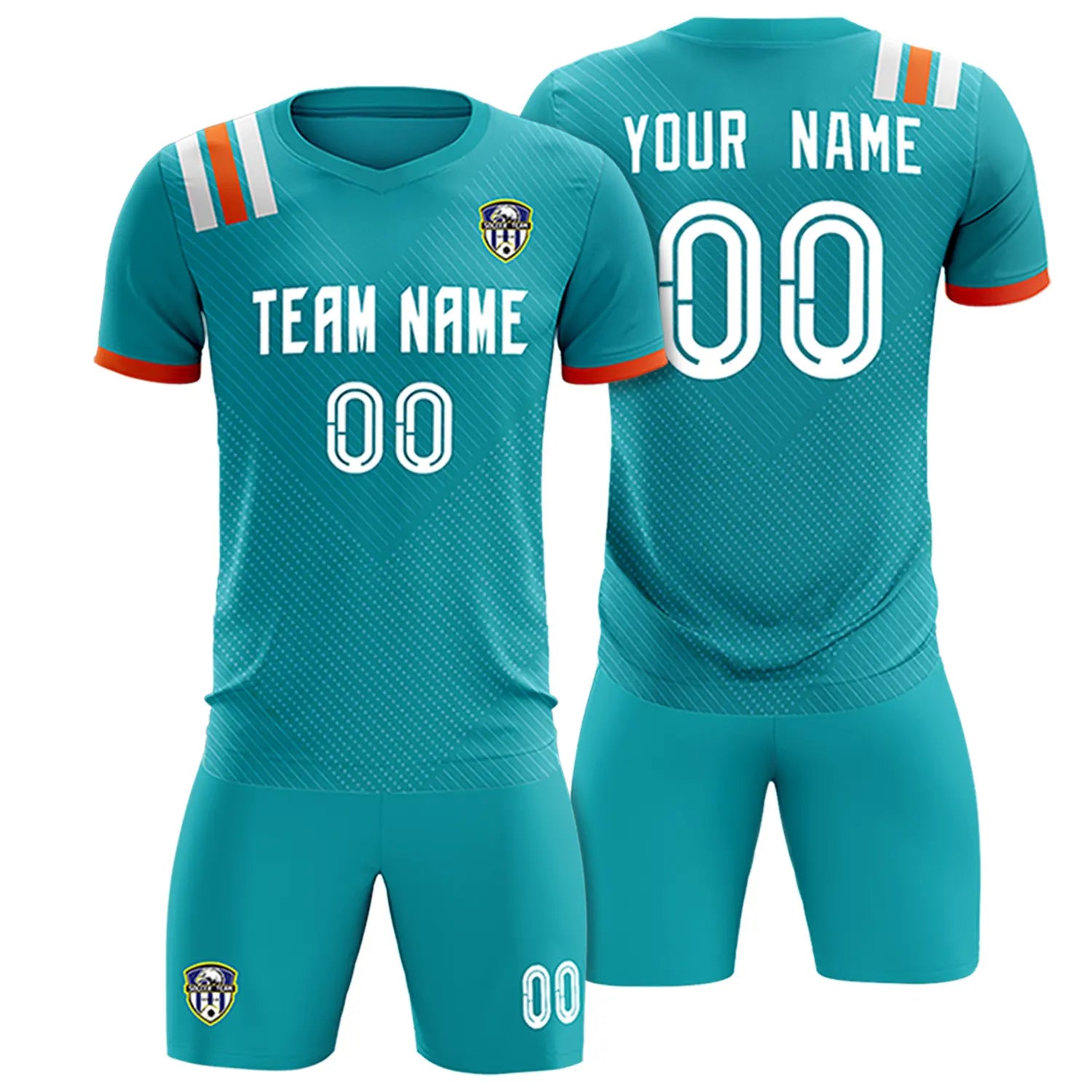 Custom Aqua White Shoulder Stripes Sport Soccer Sets Jersey