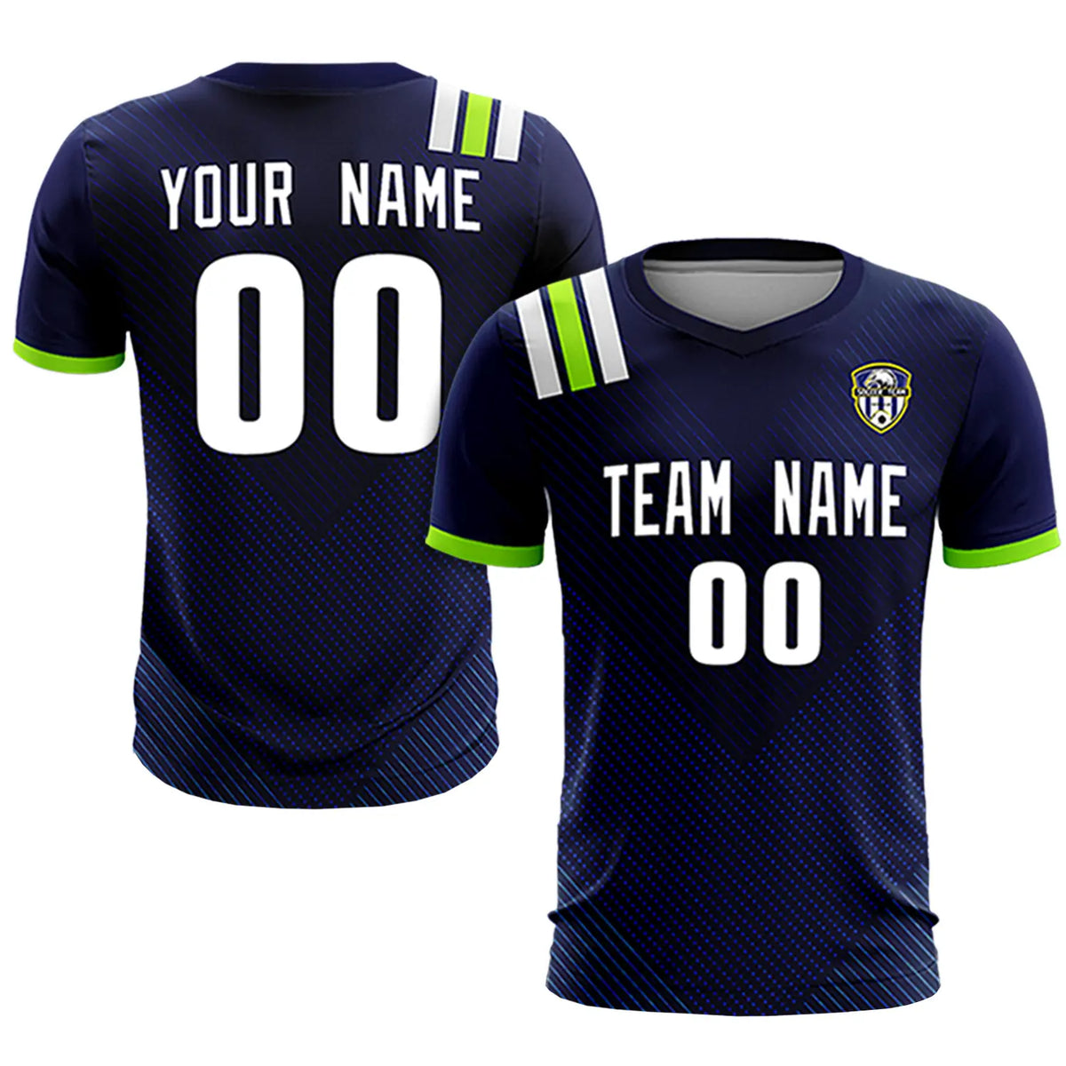Custom Navy White Shoulder Stripes Sport Soccer Sets Jersey
