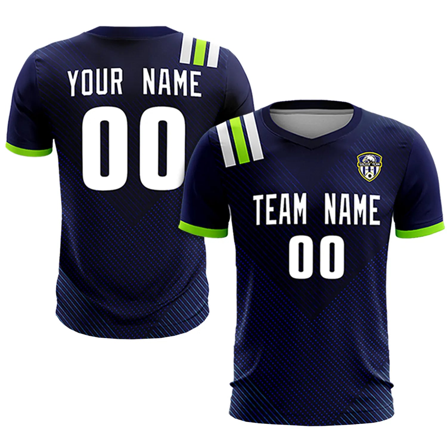 Custom Navy White Shoulder Stripes Sport Soccer Sets Jersey