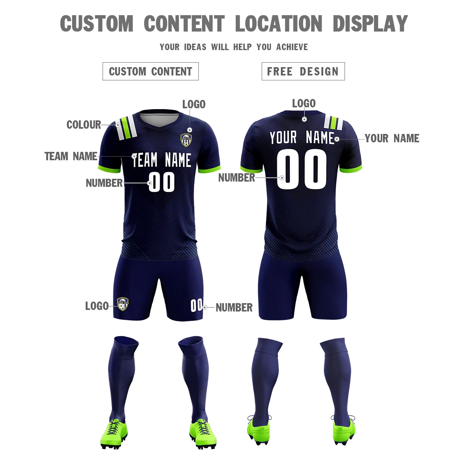 Custom Navy White Shoulder Stripes Sport Soccer Sets Jersey