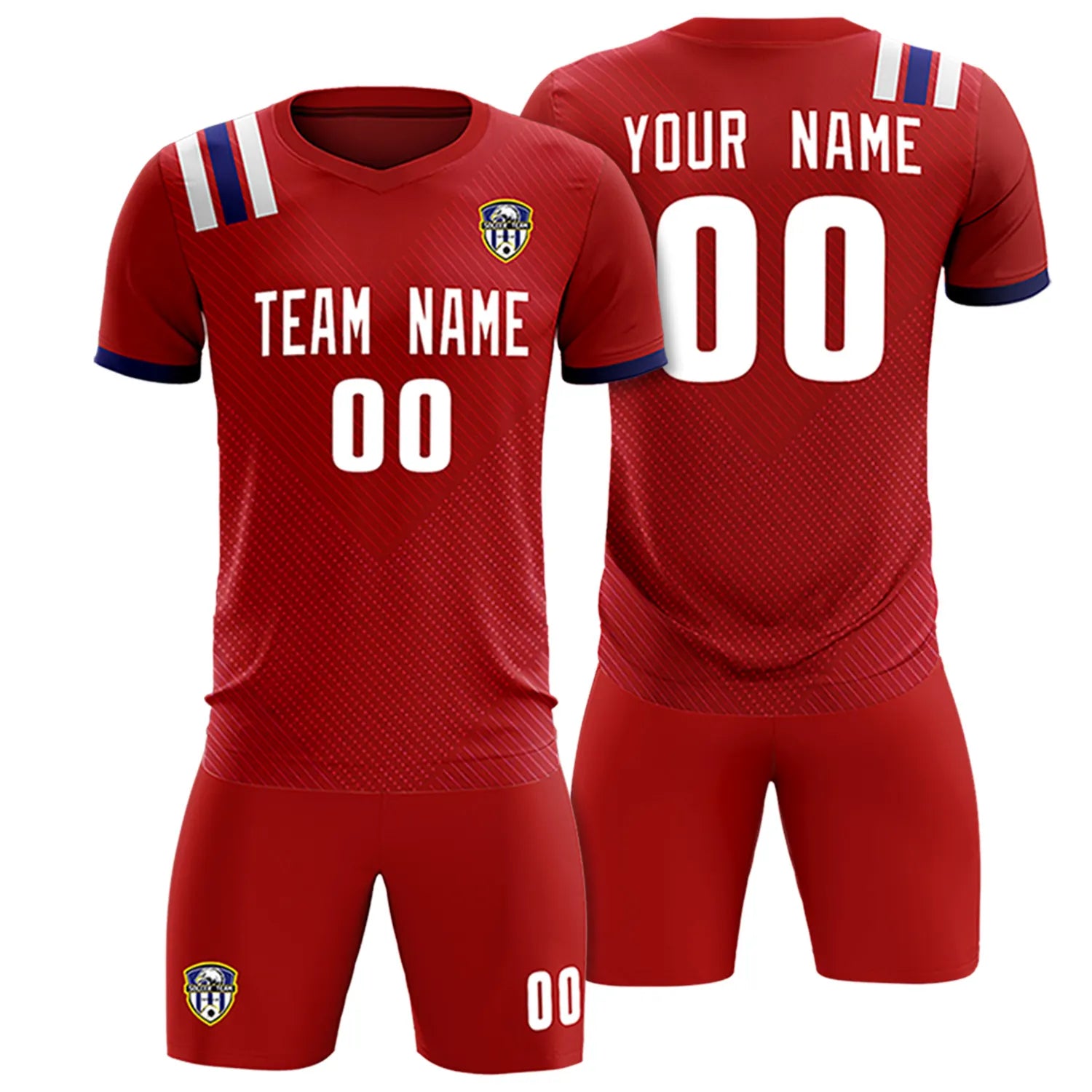 Custom Red White Shoulder Stripes Sport Soccer Sets Jersey