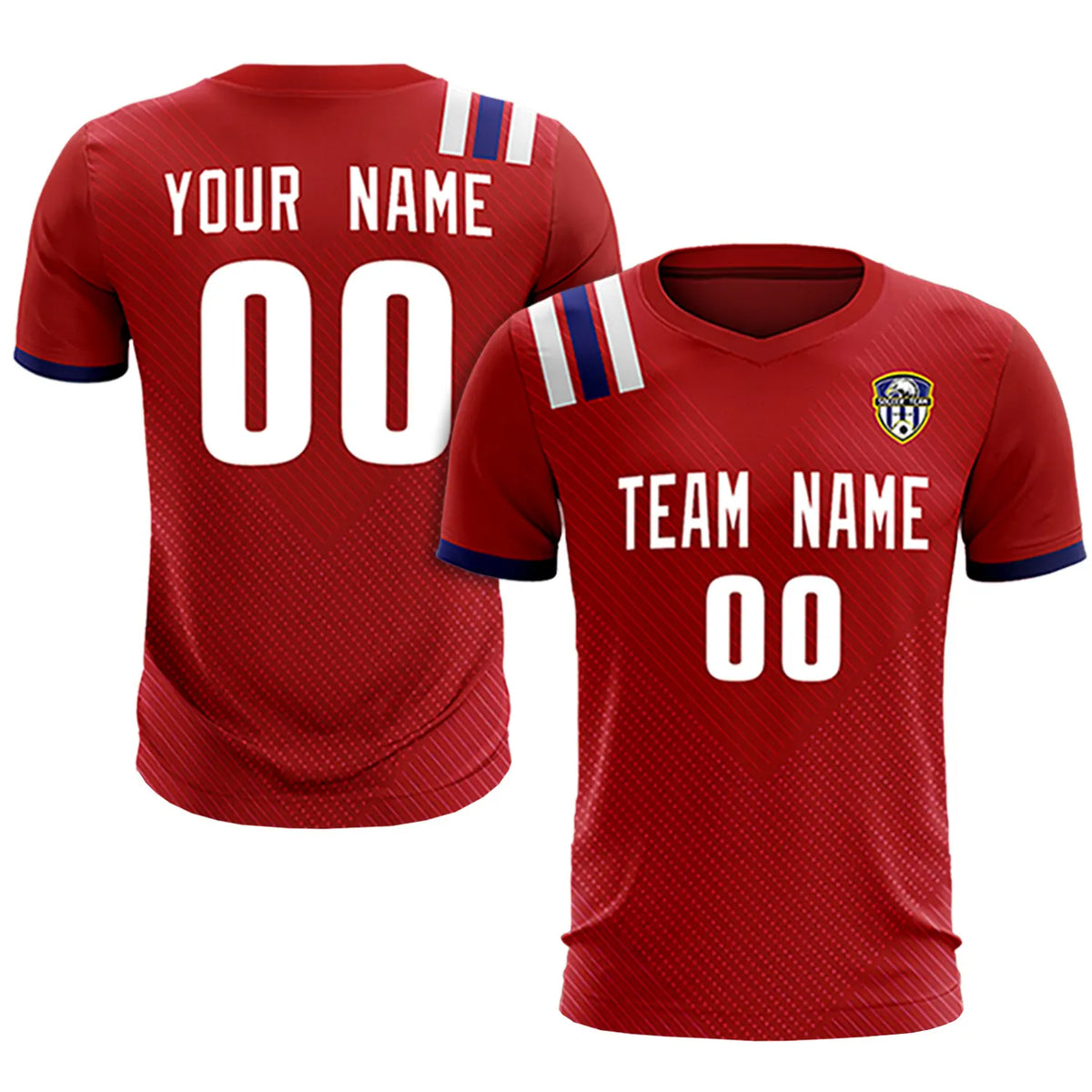 Custom Red White Shoulder Stripes Sport Soccer Sets Jersey