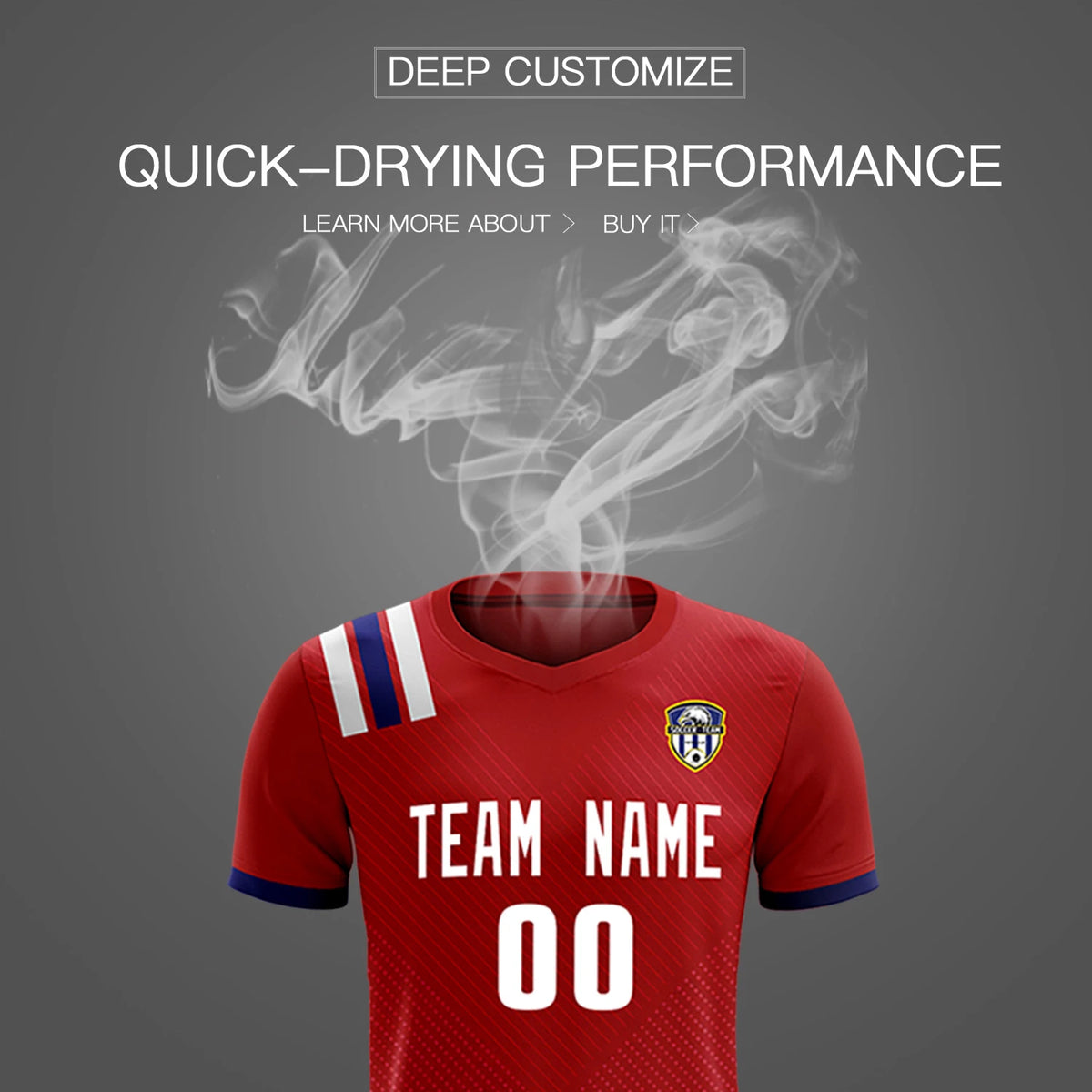 Custom Red White Shoulder Stripes Sport Soccer Sets Jersey