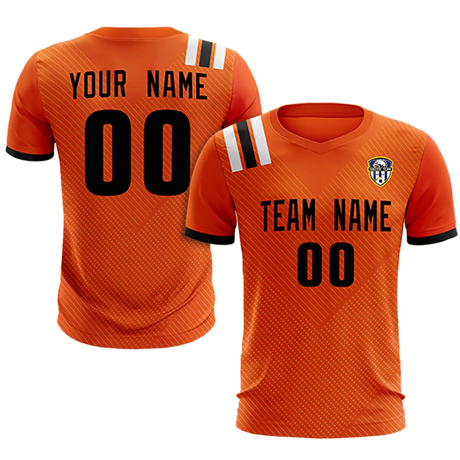 Custom Orange Black Shoulder Stripes Sport Soccer Sets Jersey
