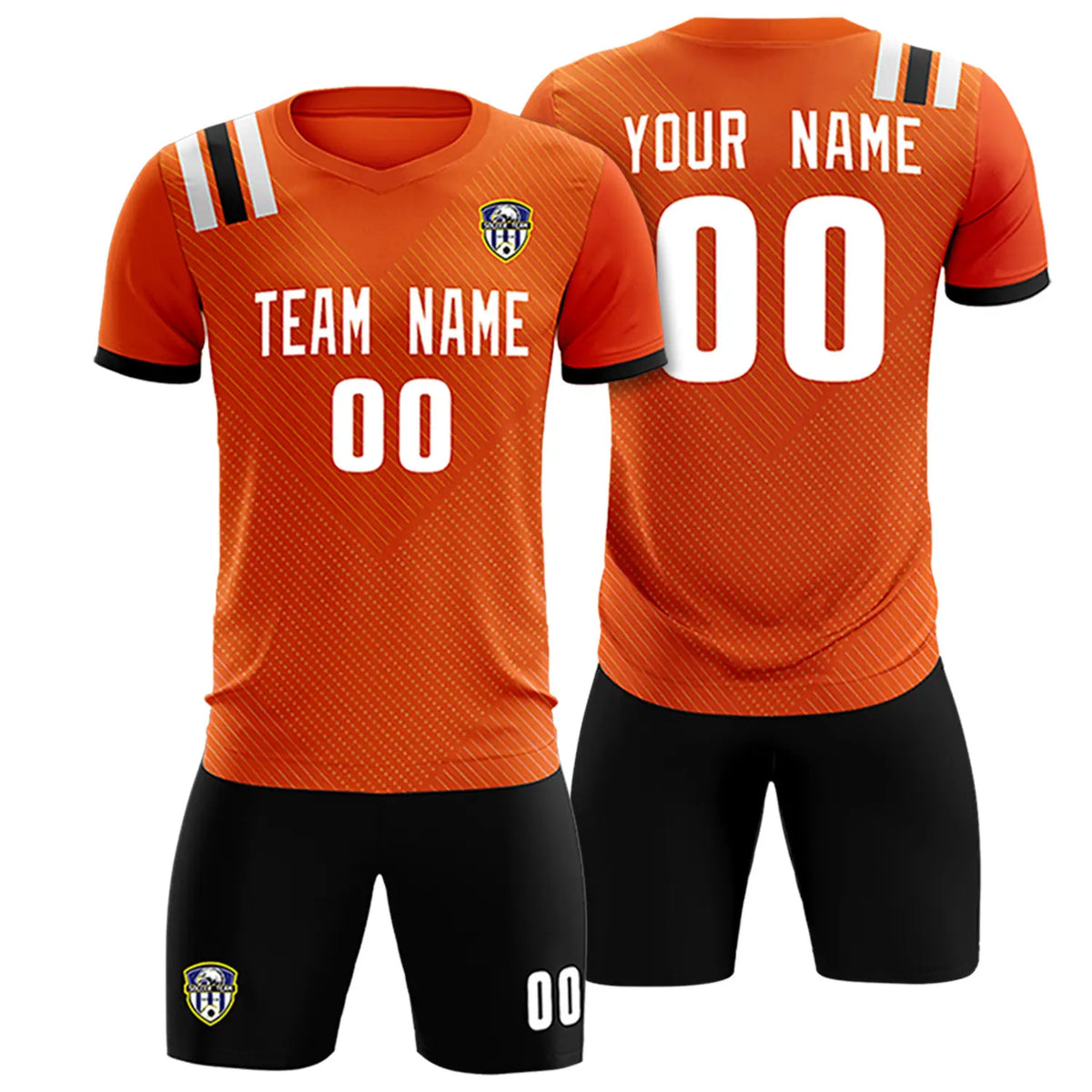 Custom Orange Black Shoulder Stripes Sport Soccer Sets Jersey