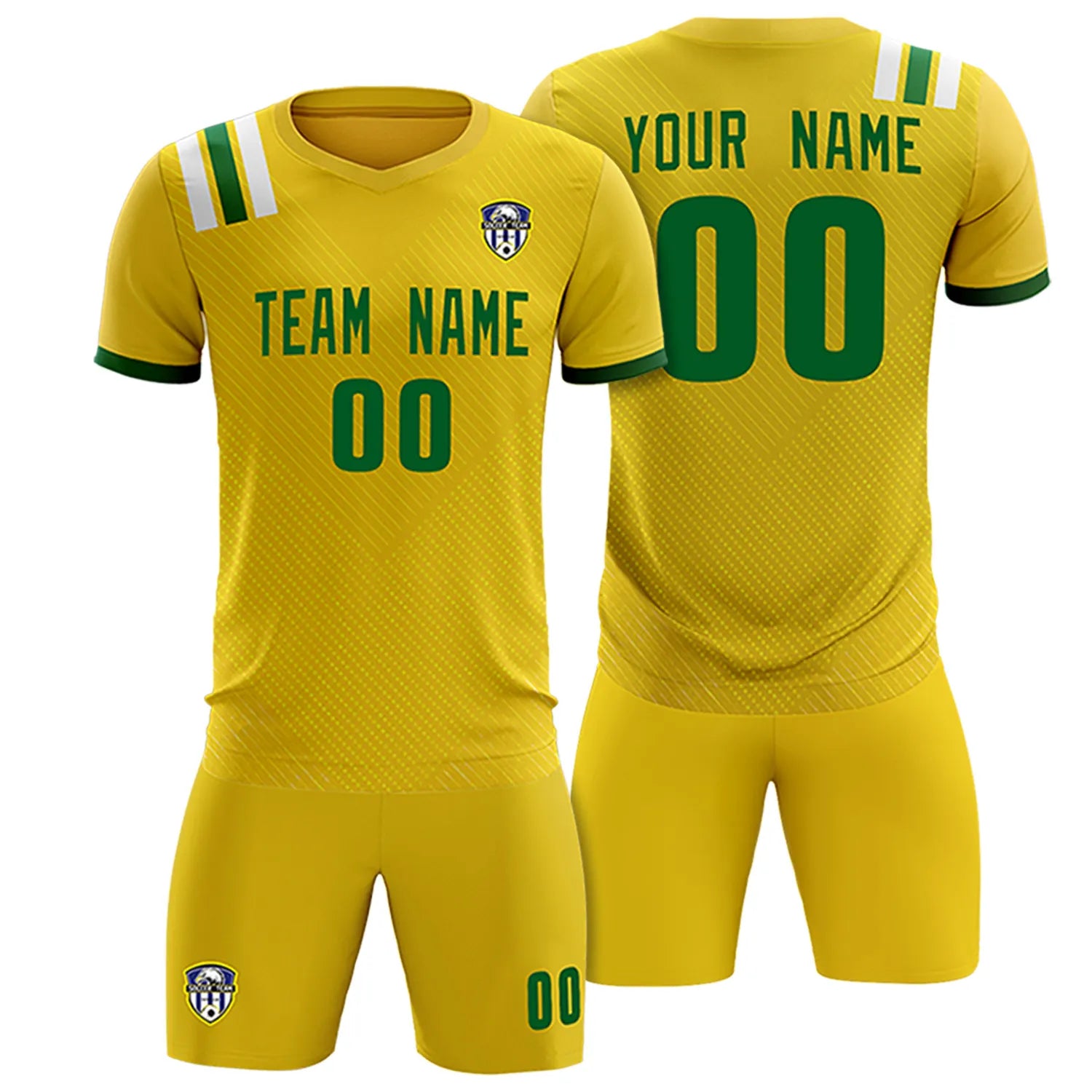 Custom Gold Green Shoulder Stripes Sport Soccer Sets Jersey