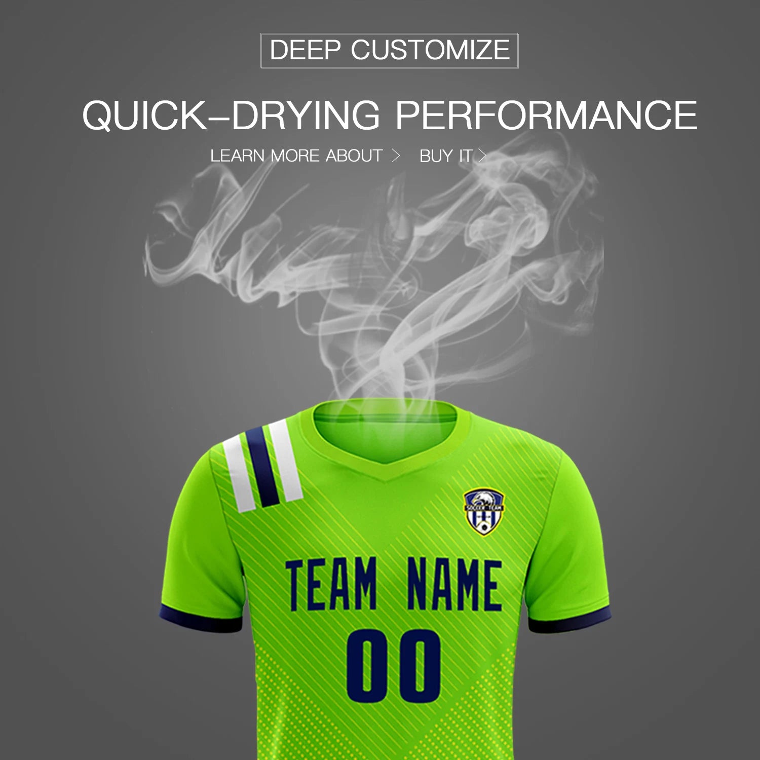 Custom Neon Green Navy Shoulder Stripes Sport Soccer Sets Jersey
