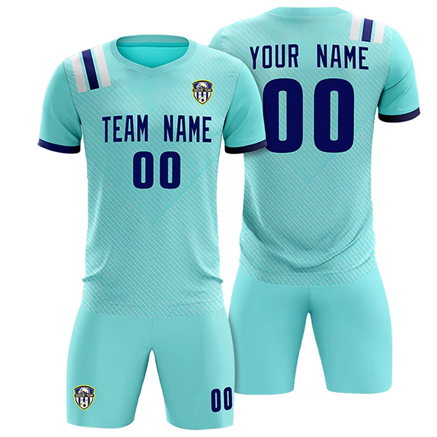 Custom Bright Green Navy Shoulder Stripes Sport Soccer Sets Jersey