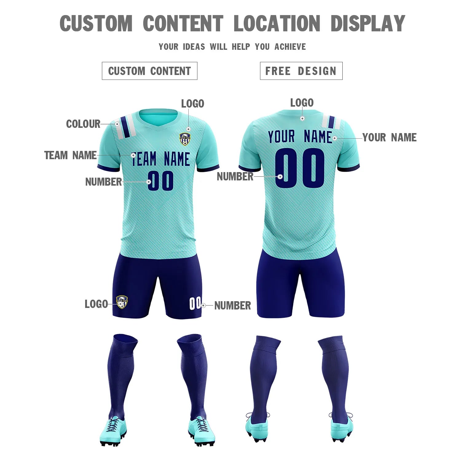 Custom Bright Green Navy Shoulder Stripes Sport Soccer Sets Jersey