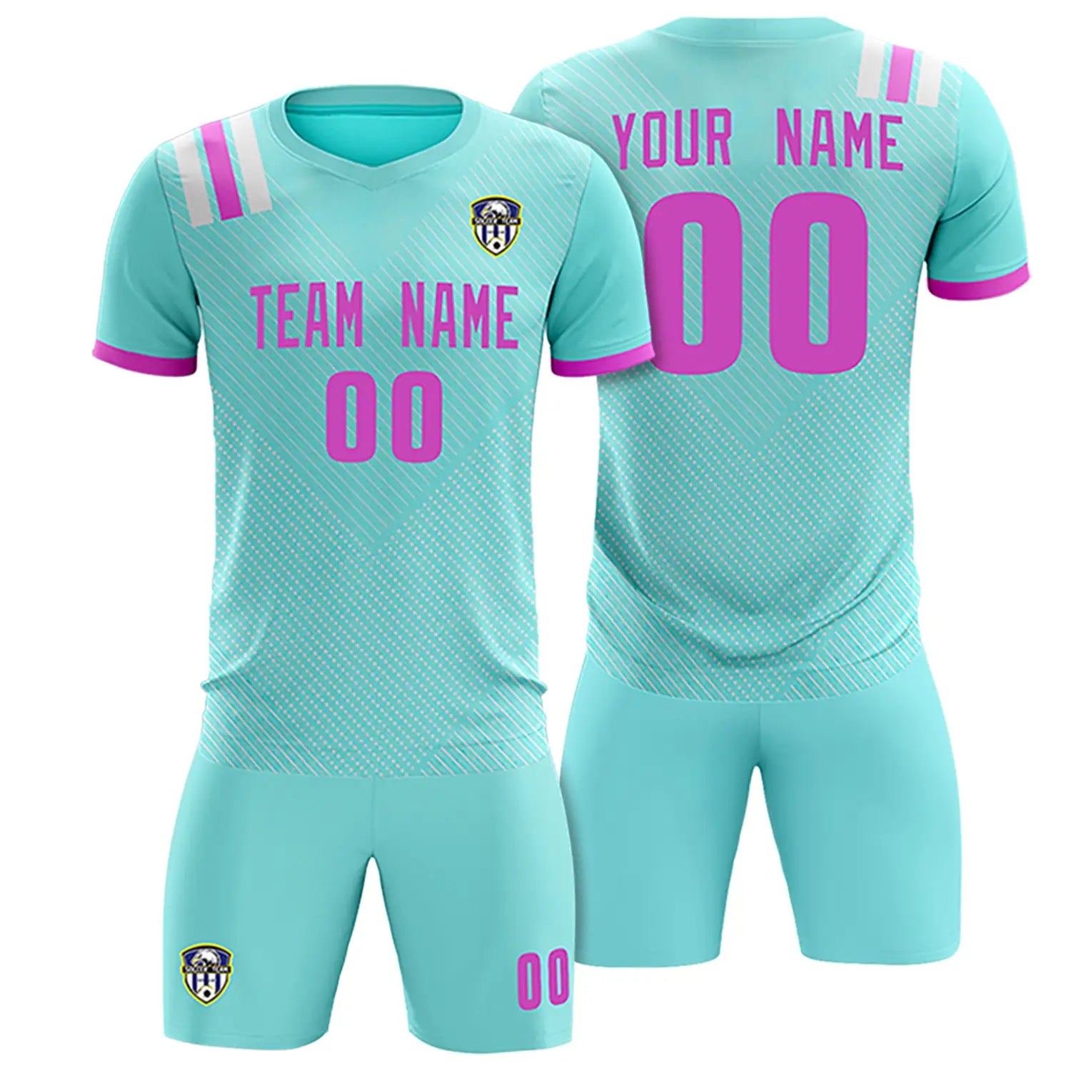 Custom Bright Green Pink Shoulder Stripes Sport Soccer Sets Jersey