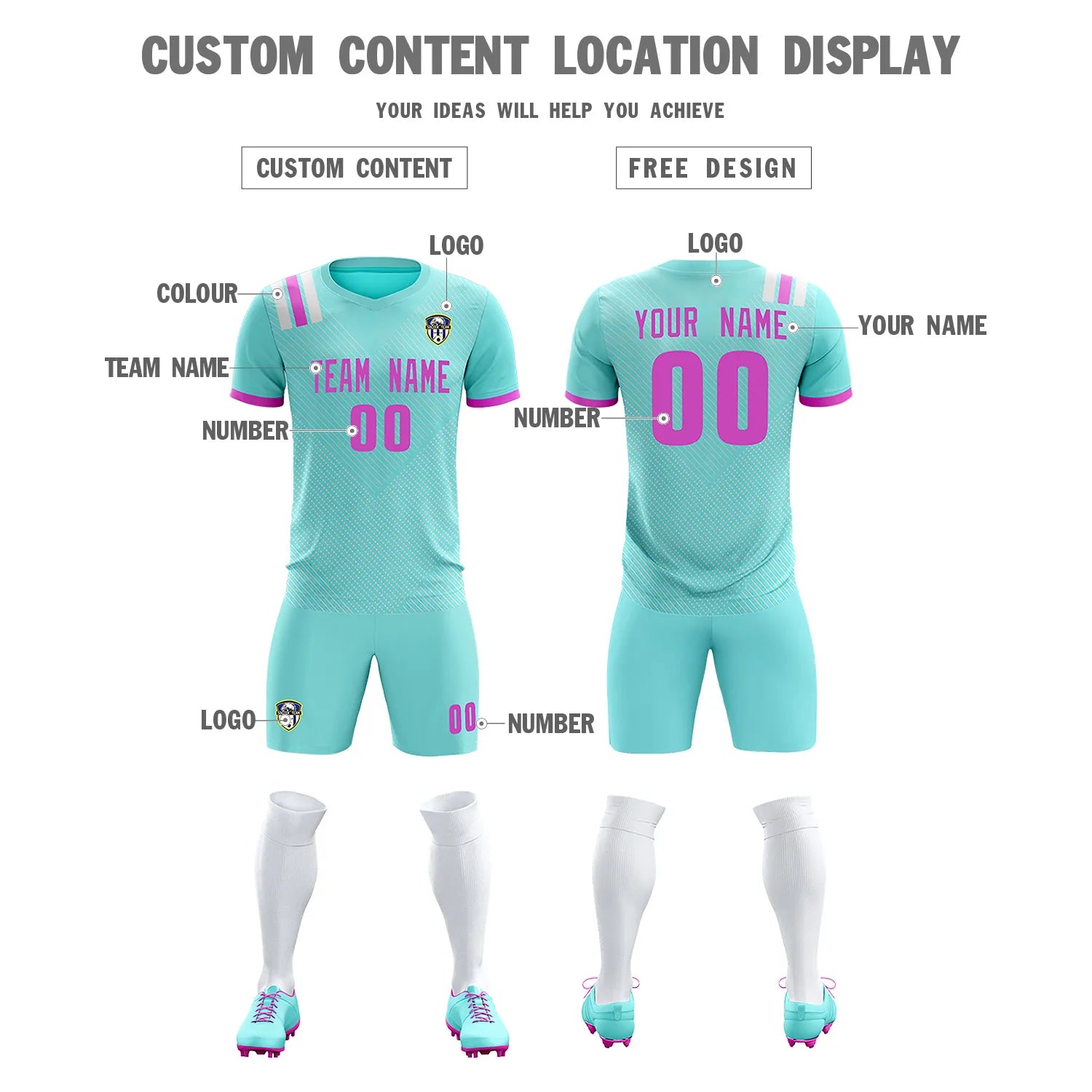 Custom Bright Green Pink Shoulder Stripes Sport Soccer Sets Jersey