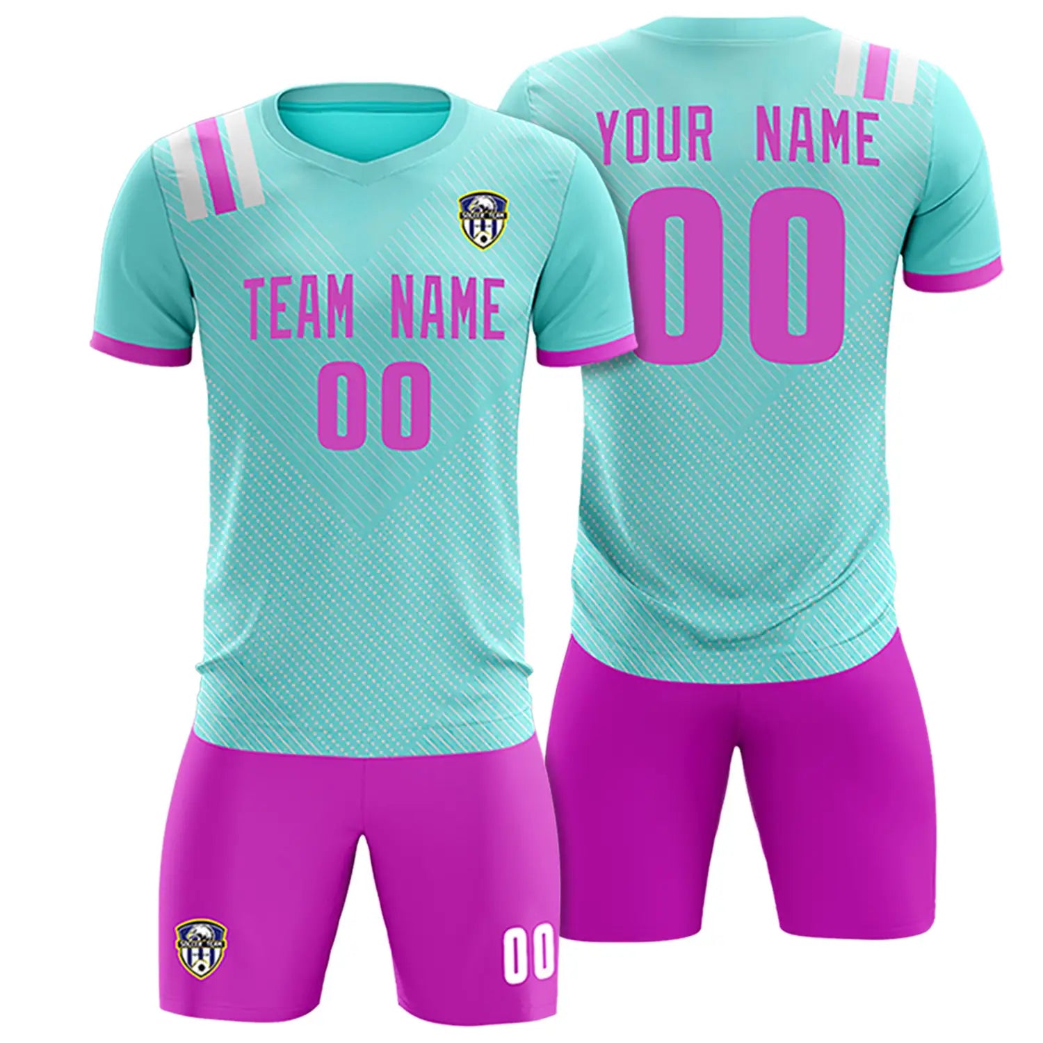 Custom Bright Green Pink Shoulder Stripes Sport Soccer Sets Jersey