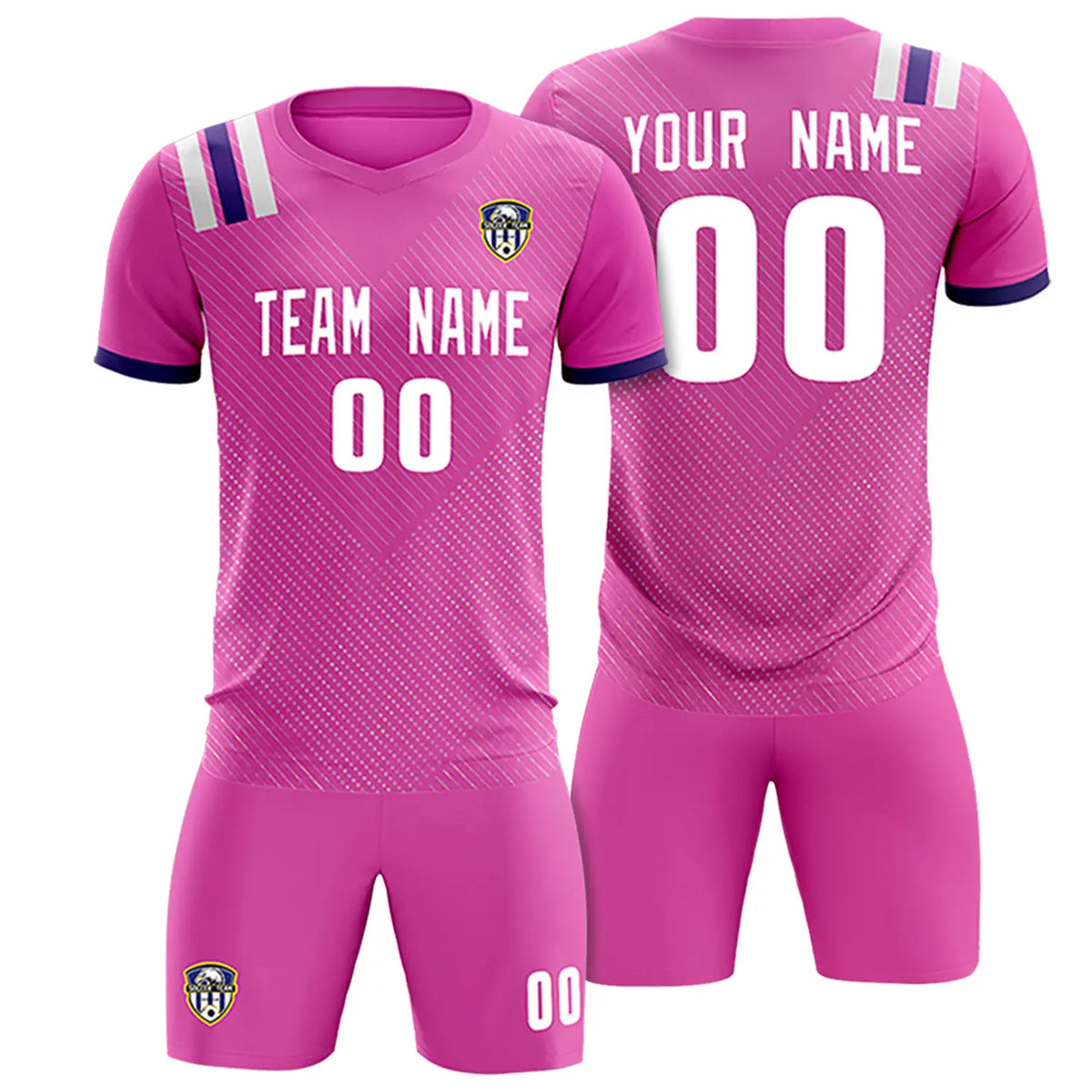 Custom Pink White Shoulder Stripes Sport Soccer Sets Jersey