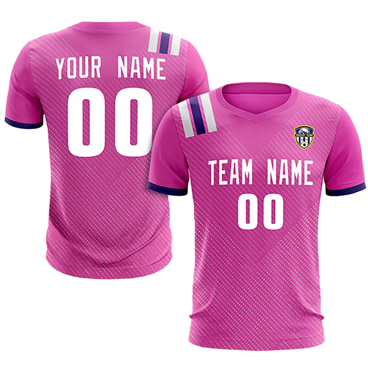 Custom Pink Purple Shoulder Stripes Sport Soccer Sets Jersey