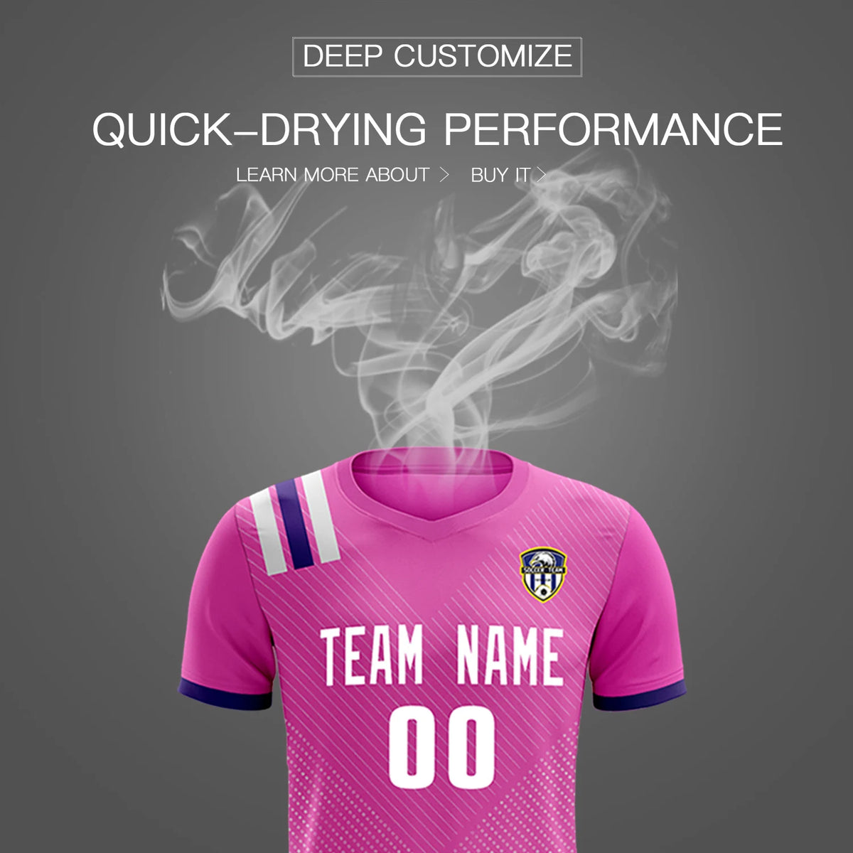 Custom Pink Purple Shoulder Stripes Sport Soccer Sets Jersey