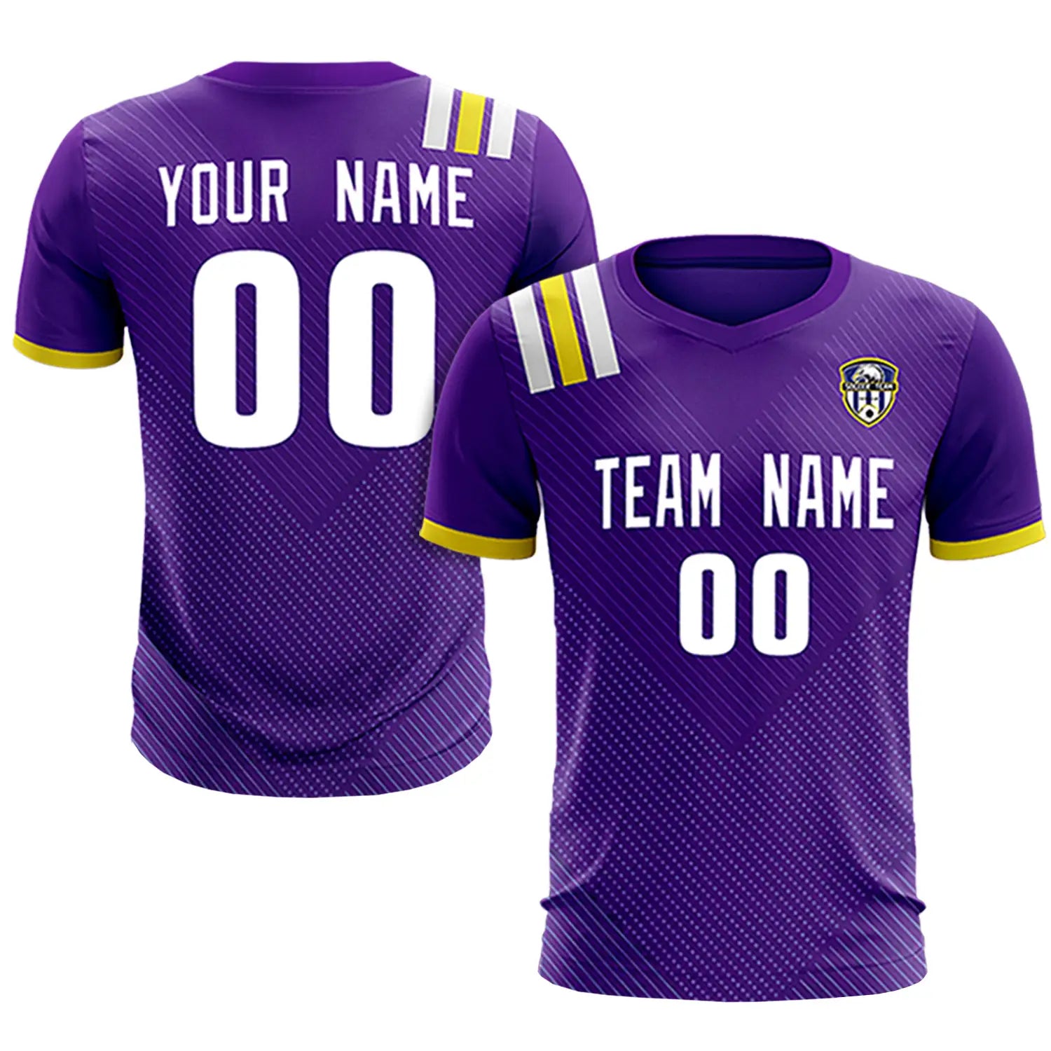 Custom Purple White Shoulder Stripes Sport Soccer Sets Jersey