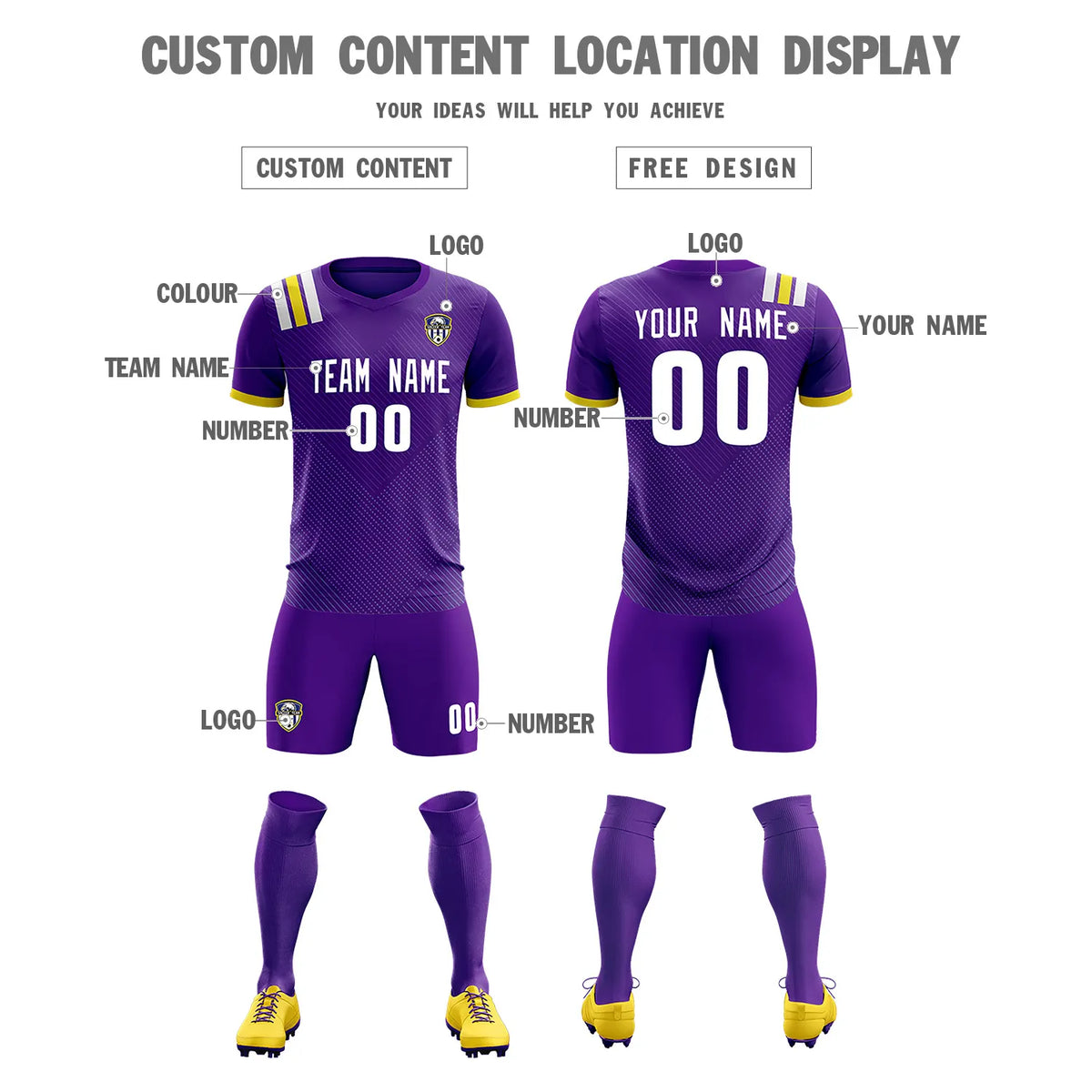 Custom Purple White Shoulder Stripes Sport Soccer Sets Jersey