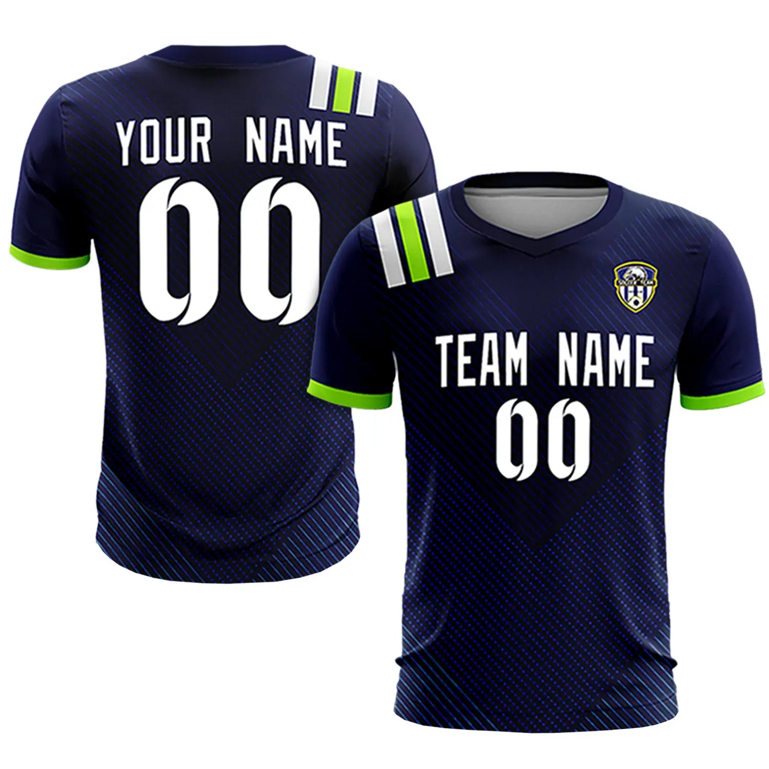 Custom Navy White Shoulder Stripes Sport Soccer Sets Jersey