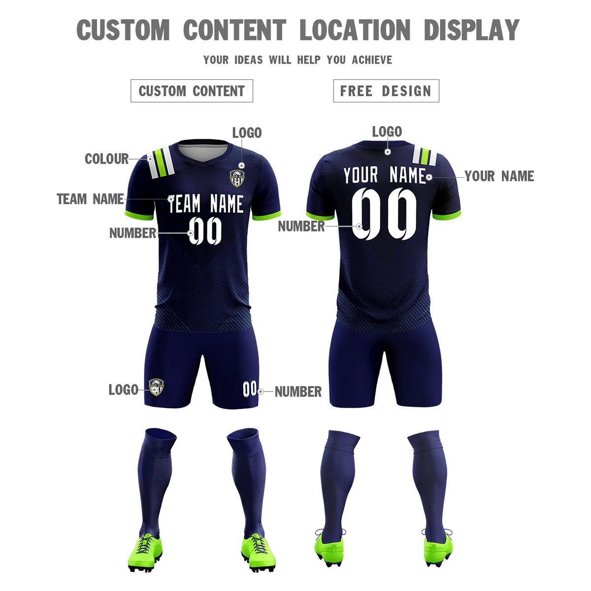 Custom Navy White Shoulder Stripes Sport Soccer Sets Jersey