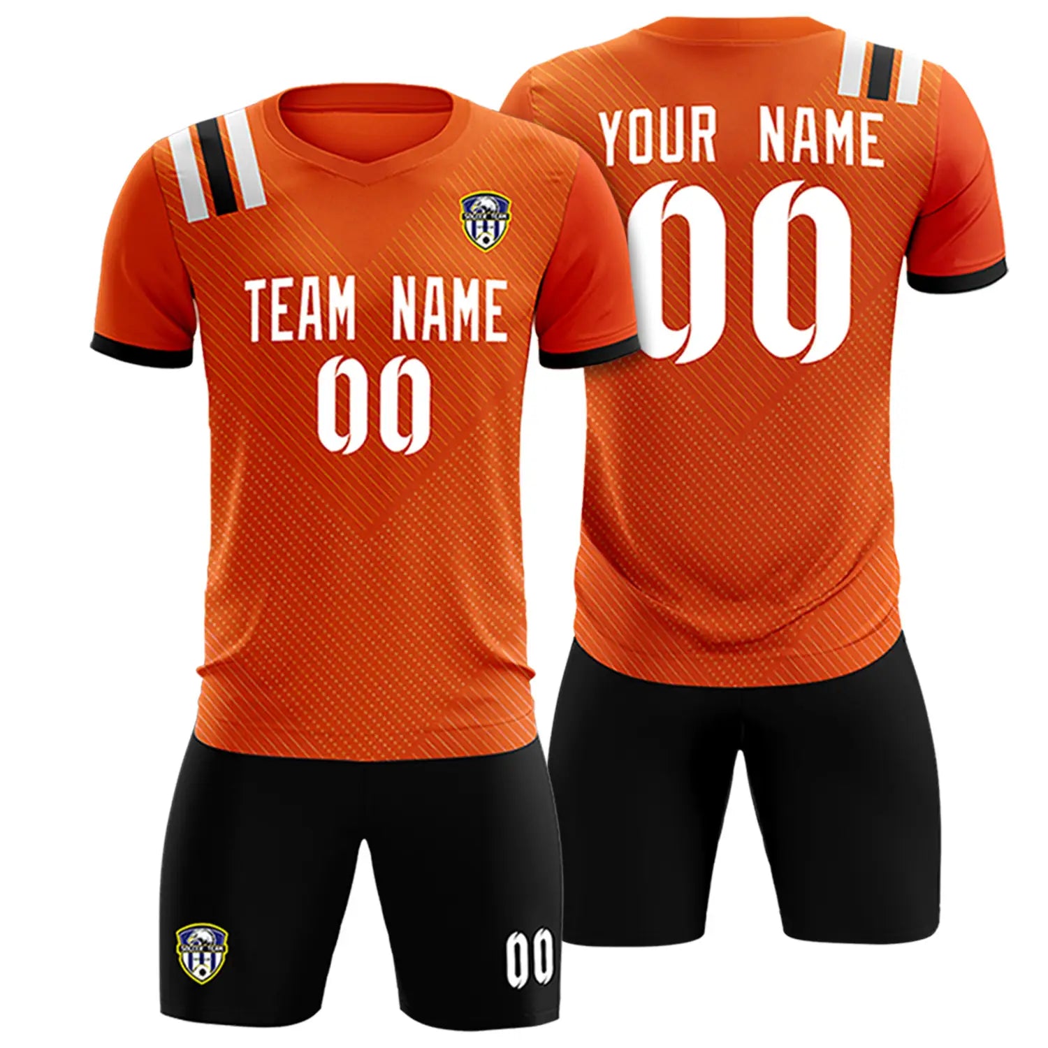 Custom Orange Black Shoulder Stripes Sport Soccer Sets Jersey
