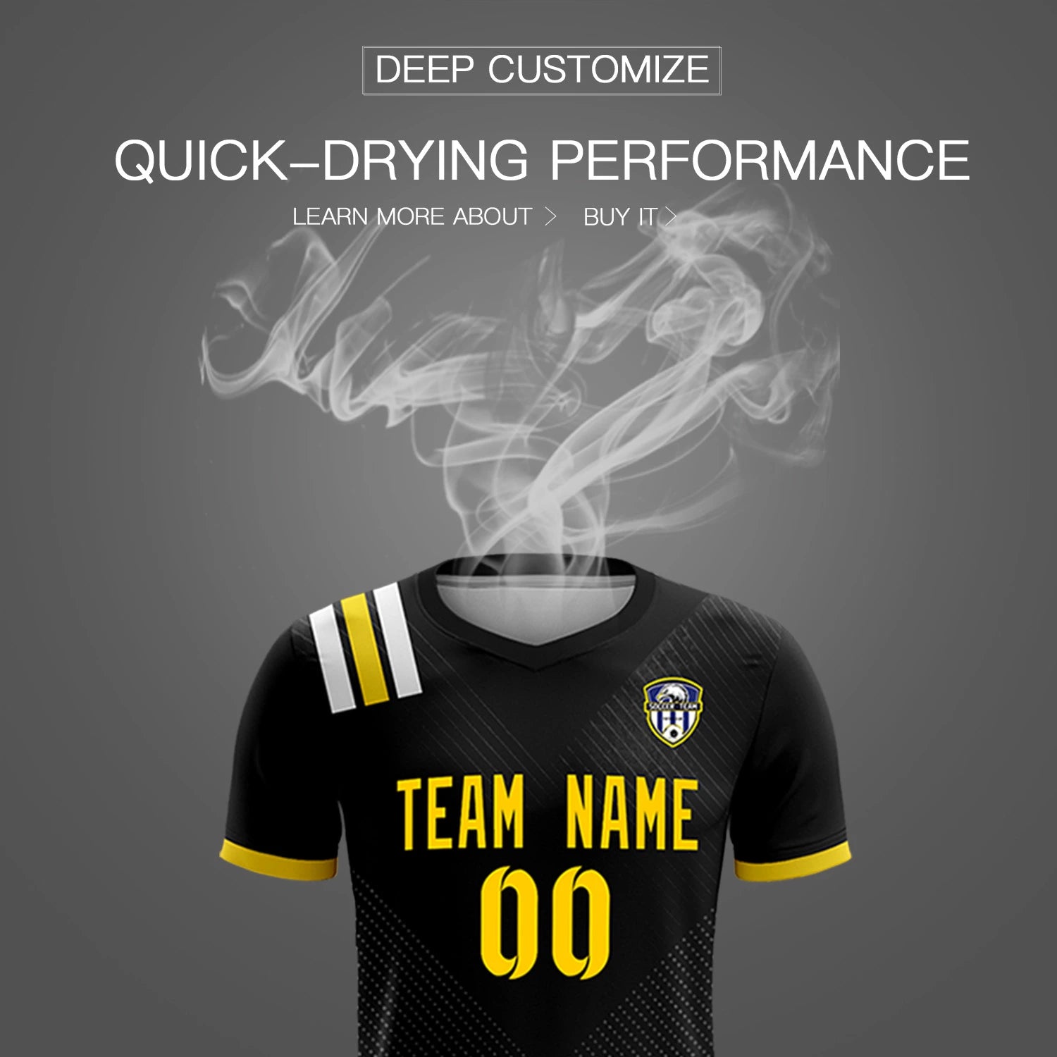 Custom Black Gold Shoulder Stripes Sport Soccer Sets Jersey