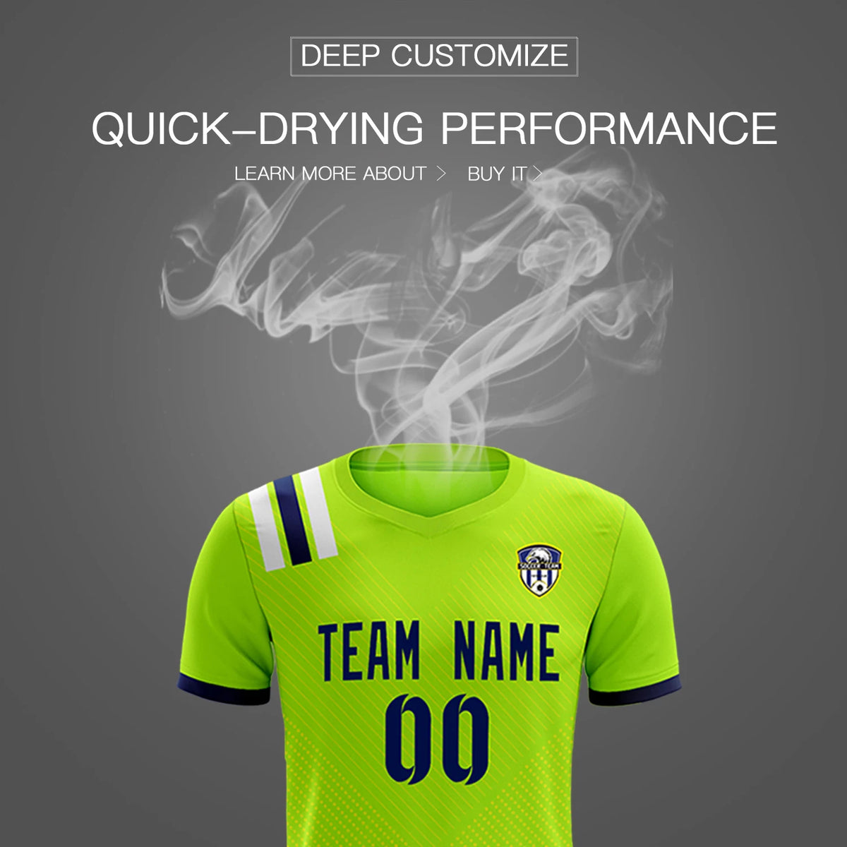 Custom Neon Green Navy Shoulder Stripes Sport Soccer Sets Jersey