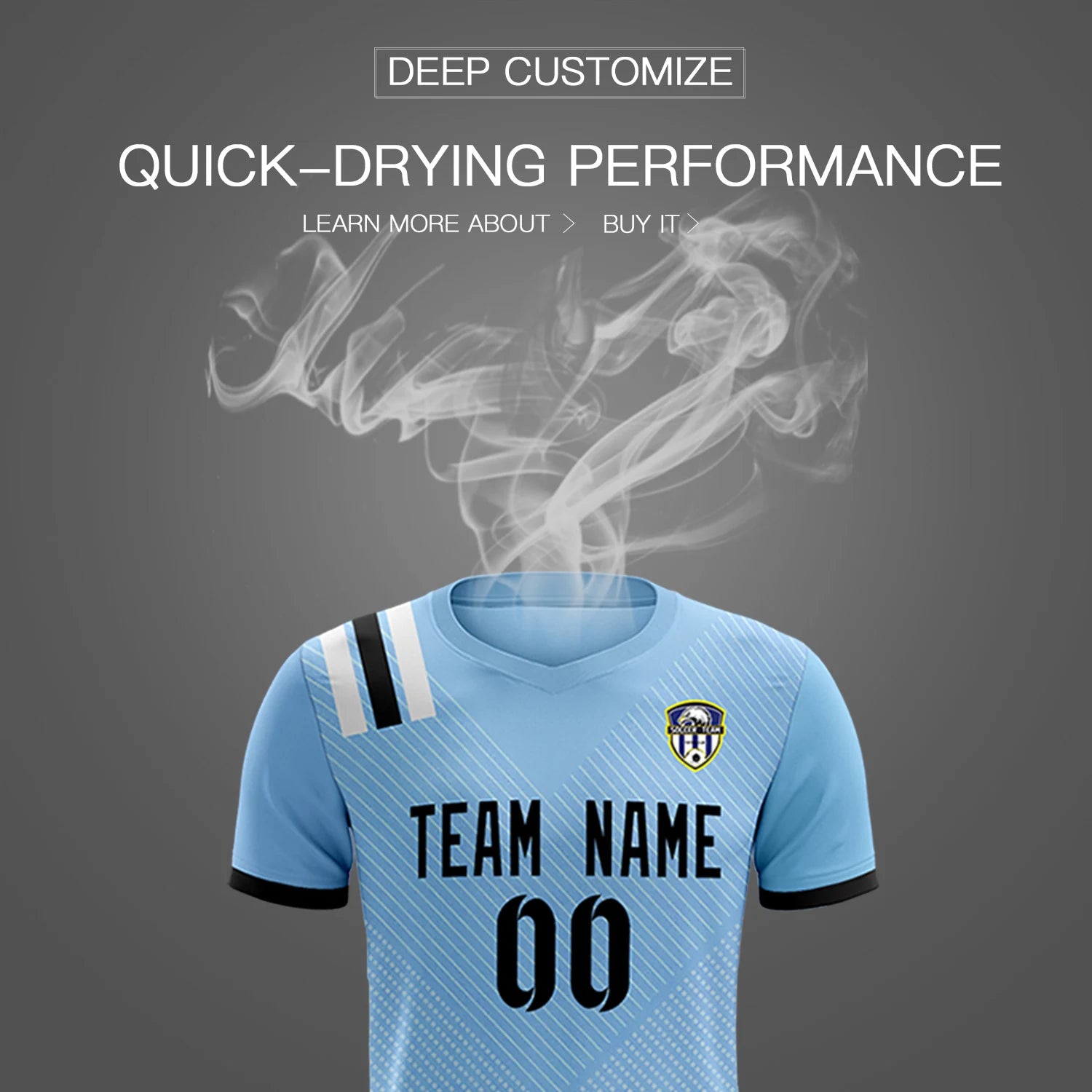 Custom Light Blue Black Shoulder Stripes Sport Soccer Sets Jersey