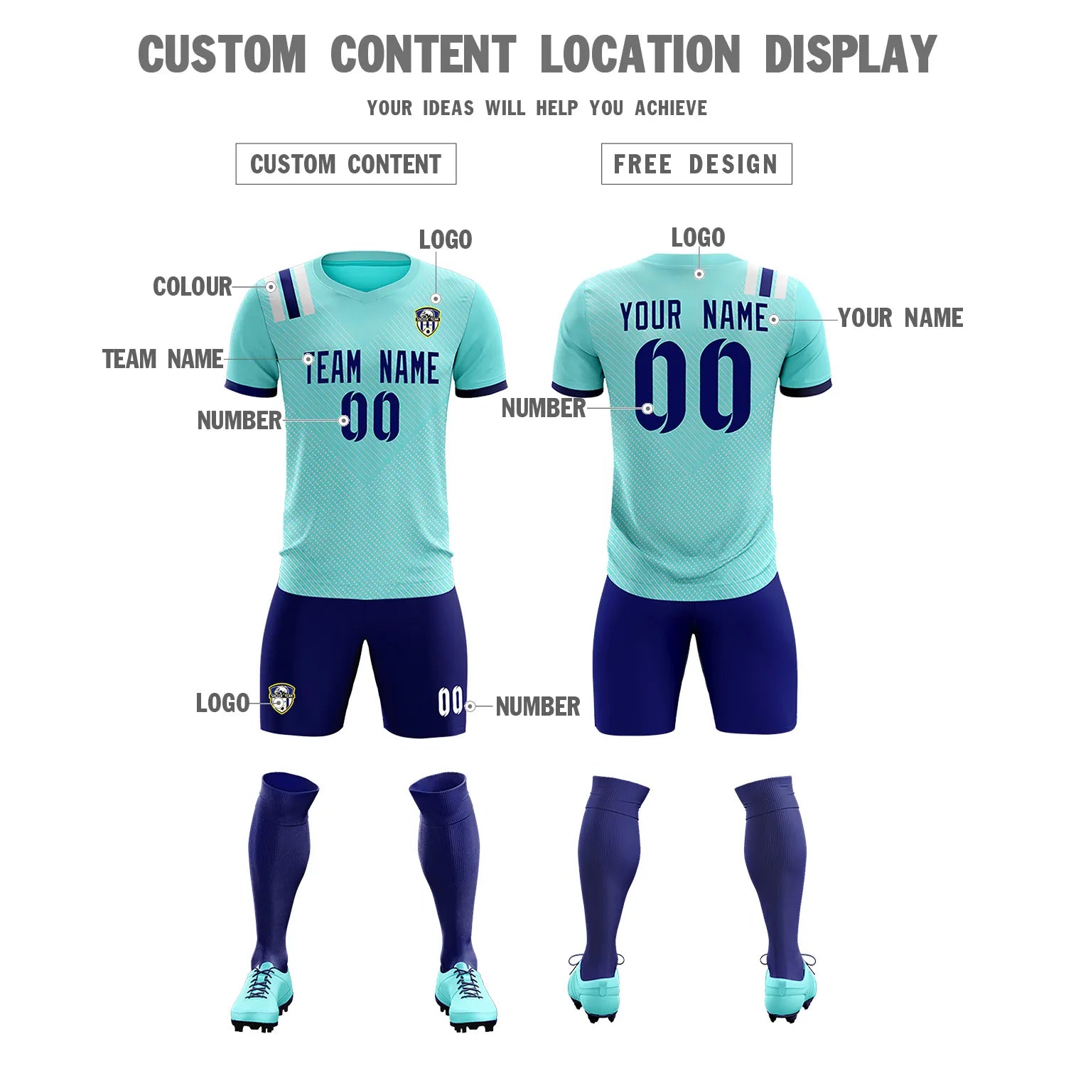 Custom Bright Green Navy Shoulder Stripes Sport Soccer Sets Jersey