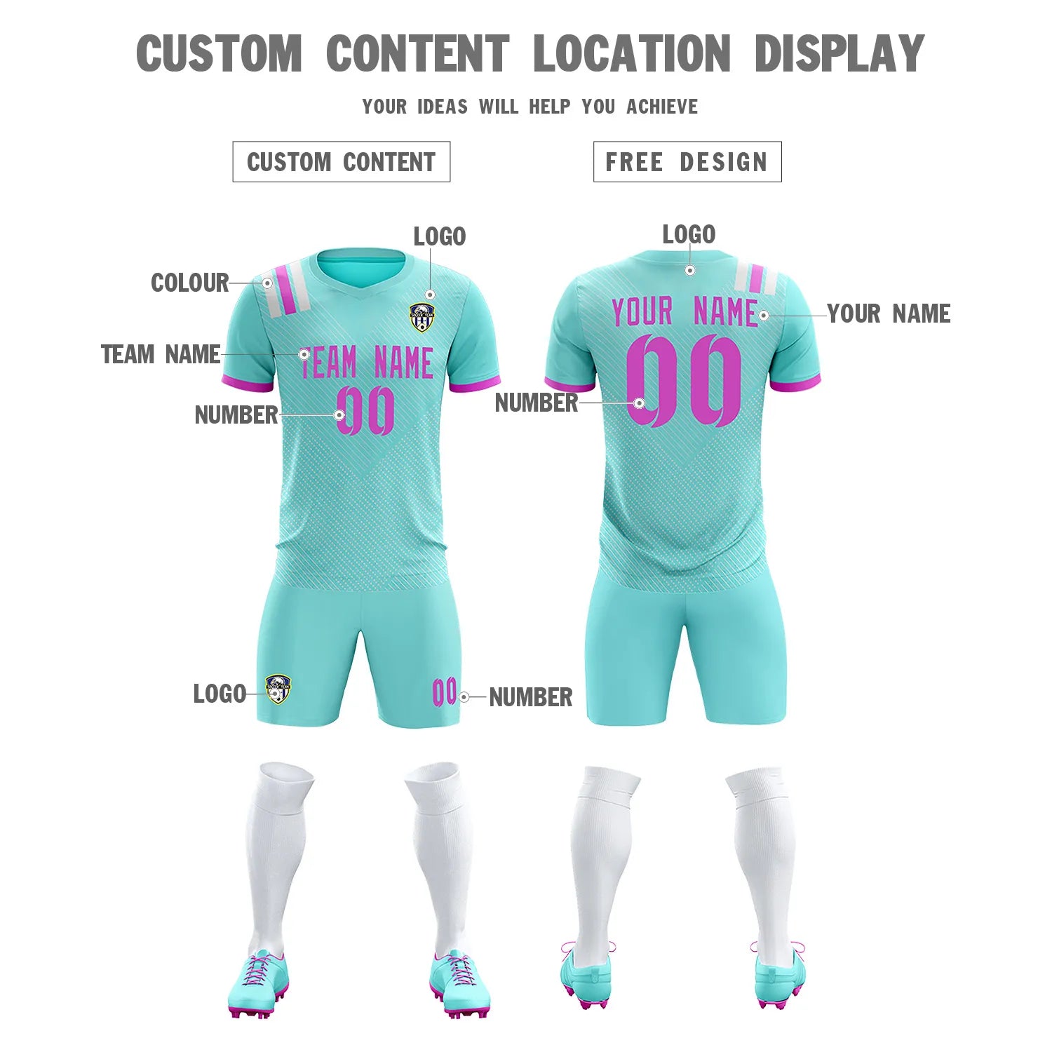 Custom Bright Green Pink Shoulder Stripes Sport Soccer Sets Jersey