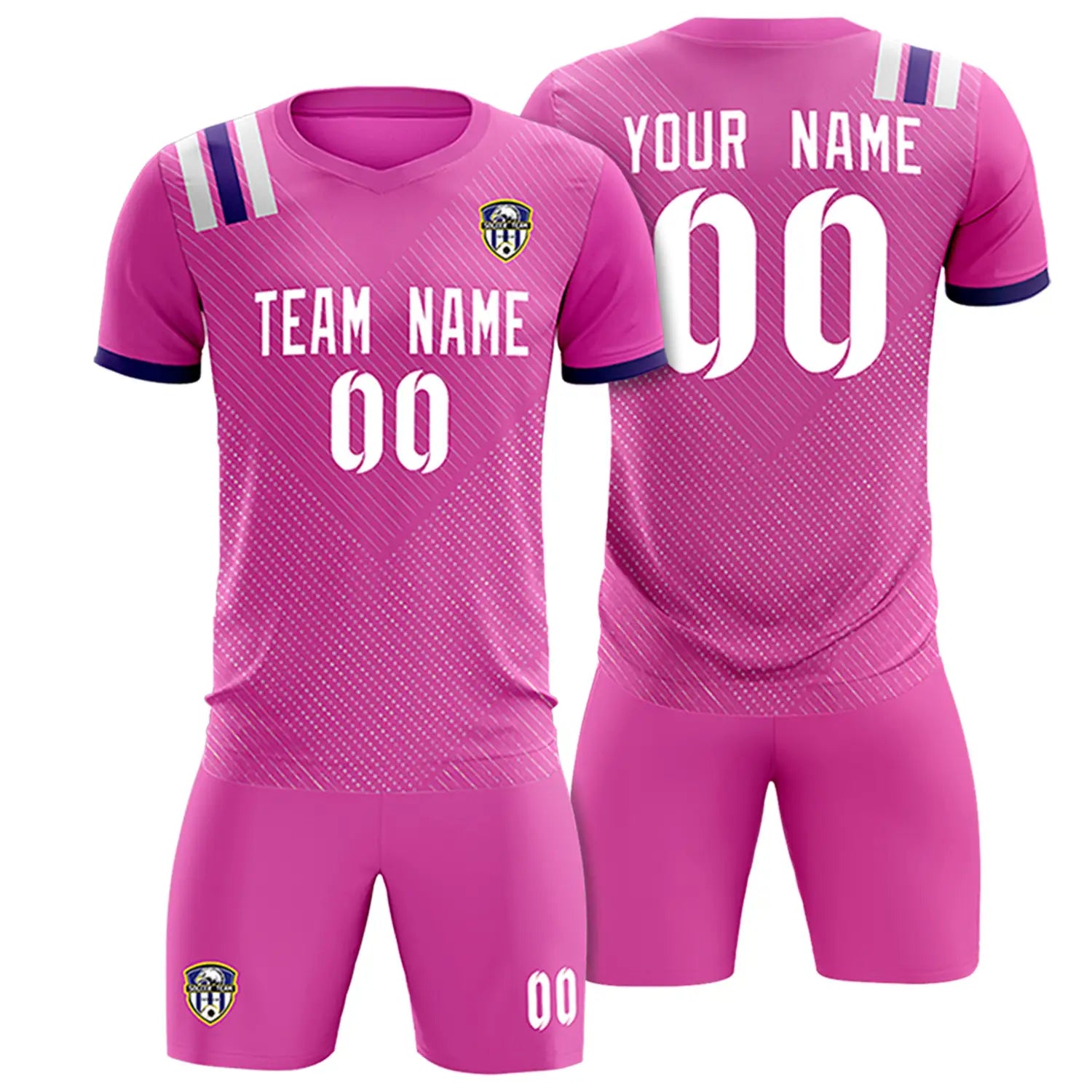 Custom Pink White Shoulder Stripes Sport Soccer Sets Jersey