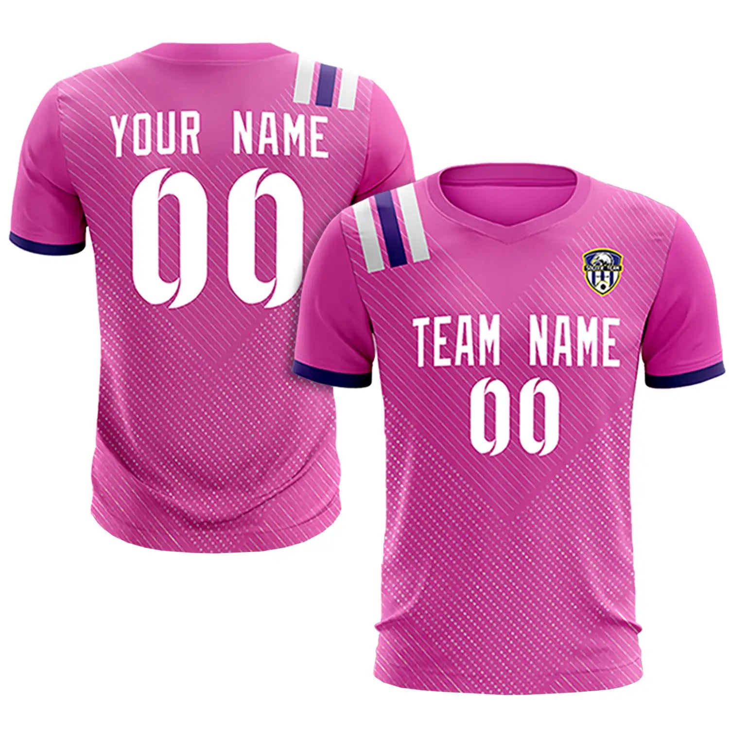 Custom Pink White Shoulder Stripes Sport Soccer Sets Jersey