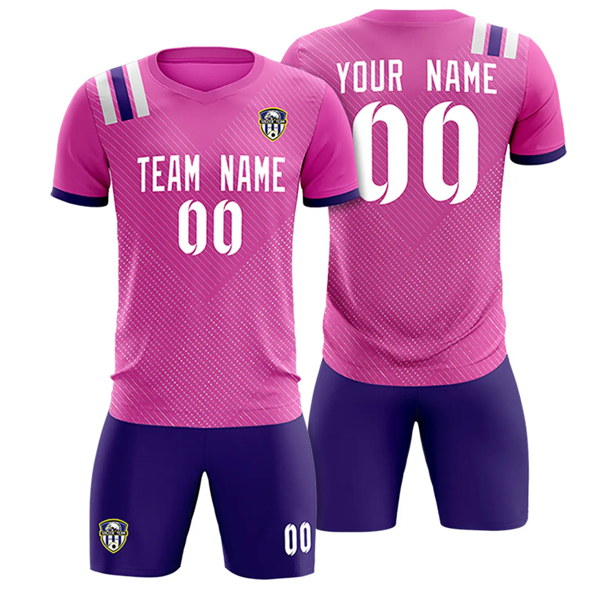 Custom Pink Purple Shoulder Stripes Sport Soccer Sets Jersey