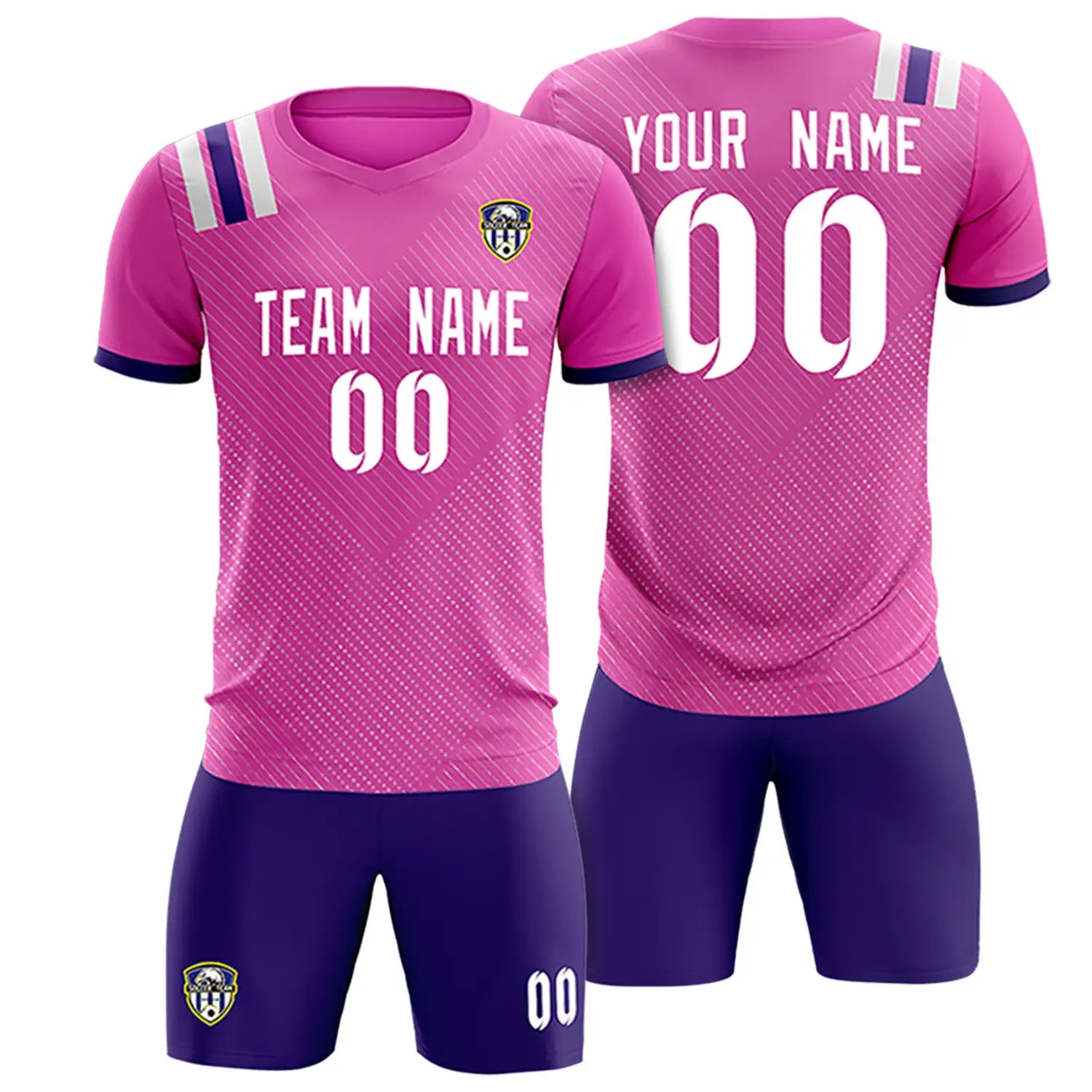 Custom Pink Purple Shoulder Stripes Sport Soccer Sets Jersey