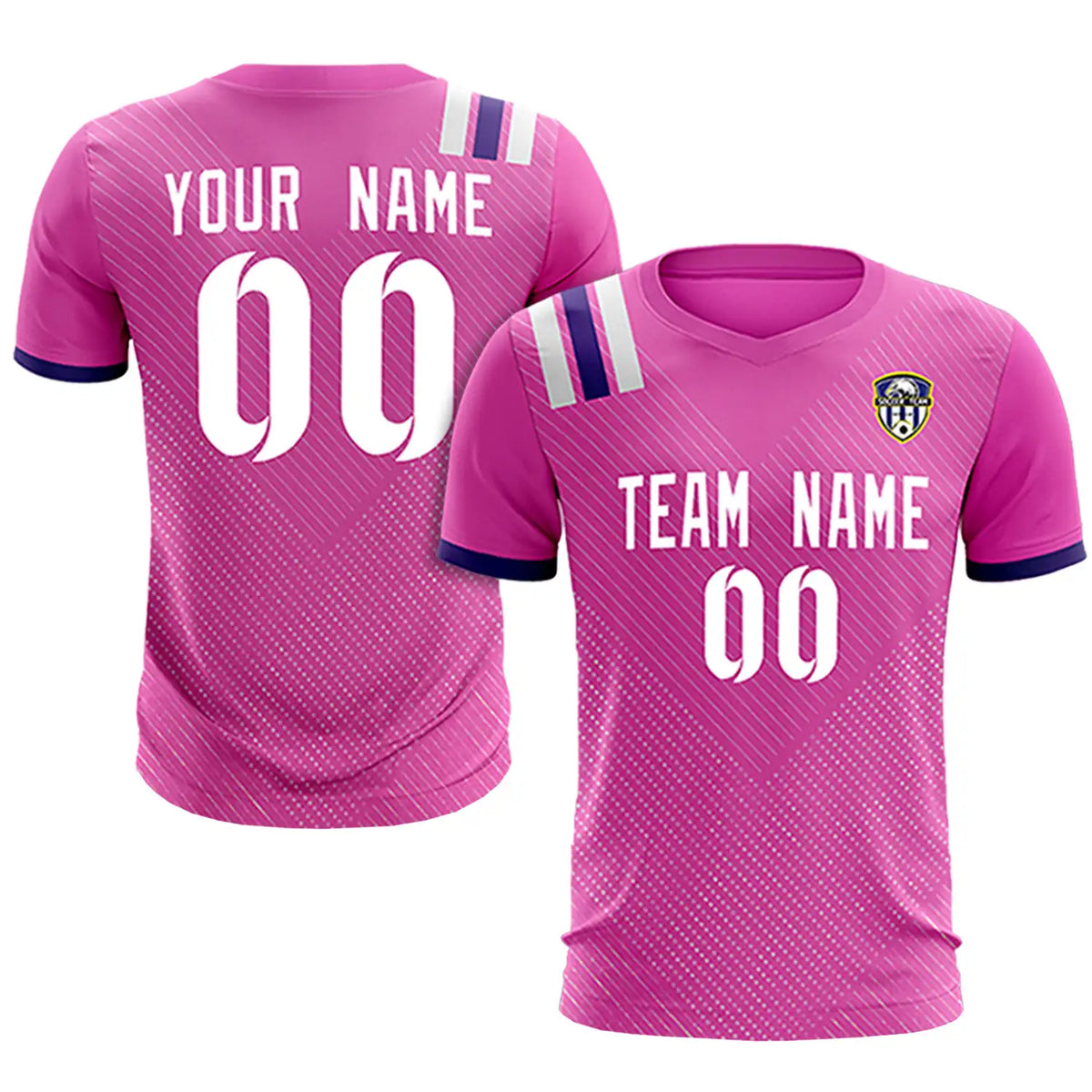 Custom Pink Purple Shoulder Stripes Sport Soccer Sets Jersey