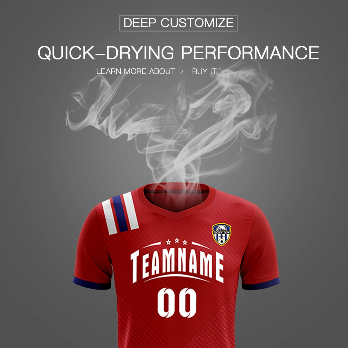 Custom Red White Shoulder Stripes Sport Soccer Sets Jersey